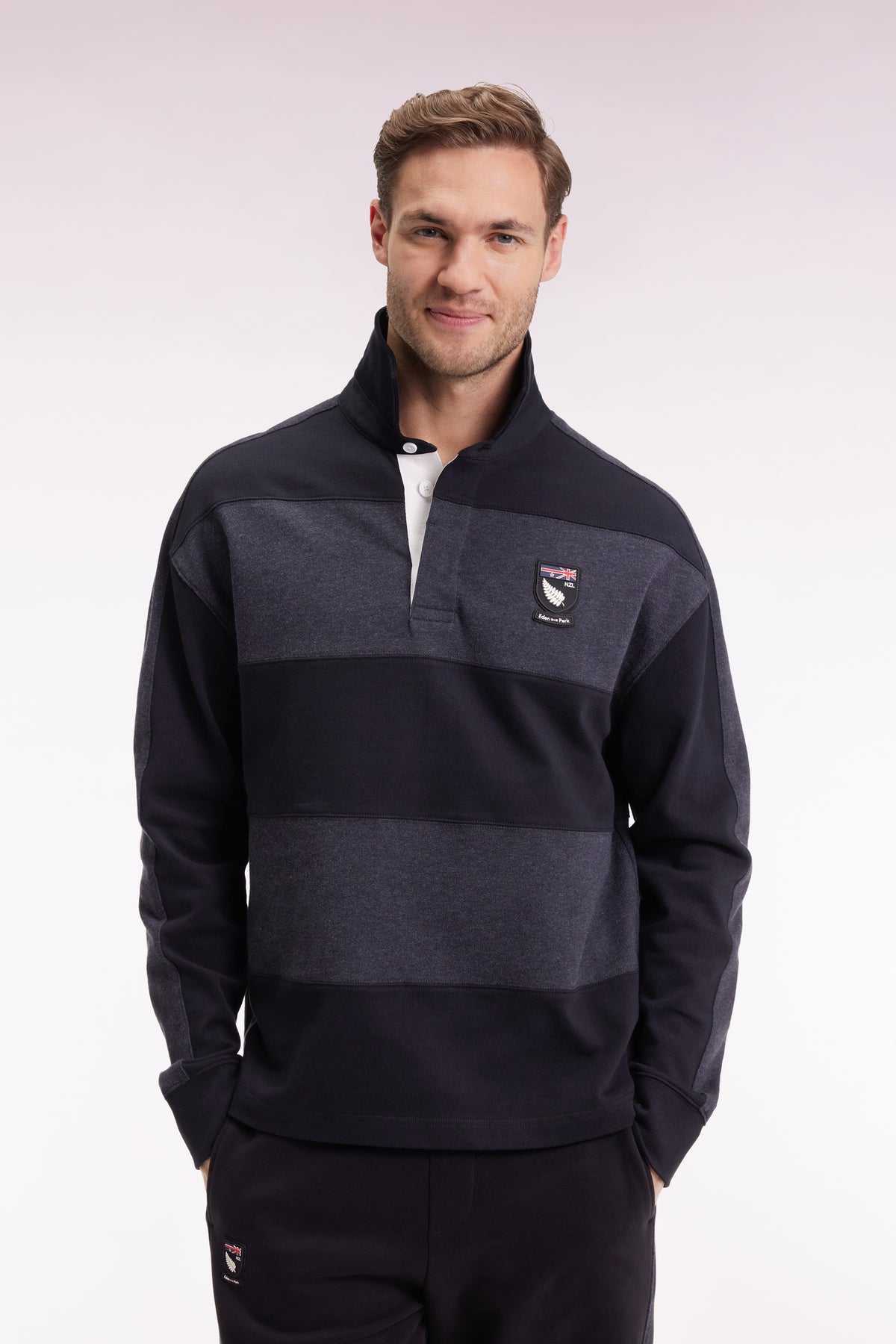 Eden Park New Zealand striped long sleeve jersey in grey heavyweight cotton jersey