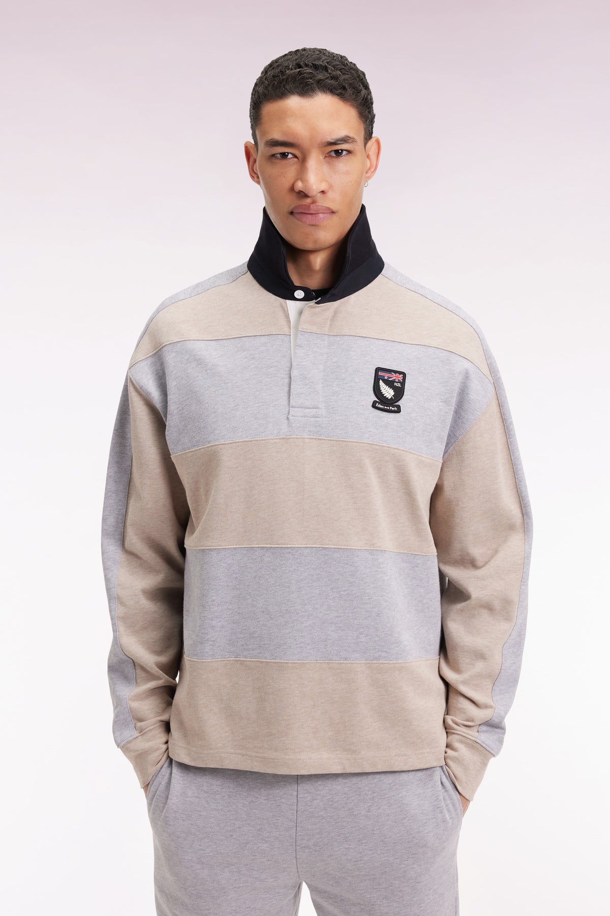 Eden Park New Zealand striped long sleeve jersey in beige heavyweight cotton jersey