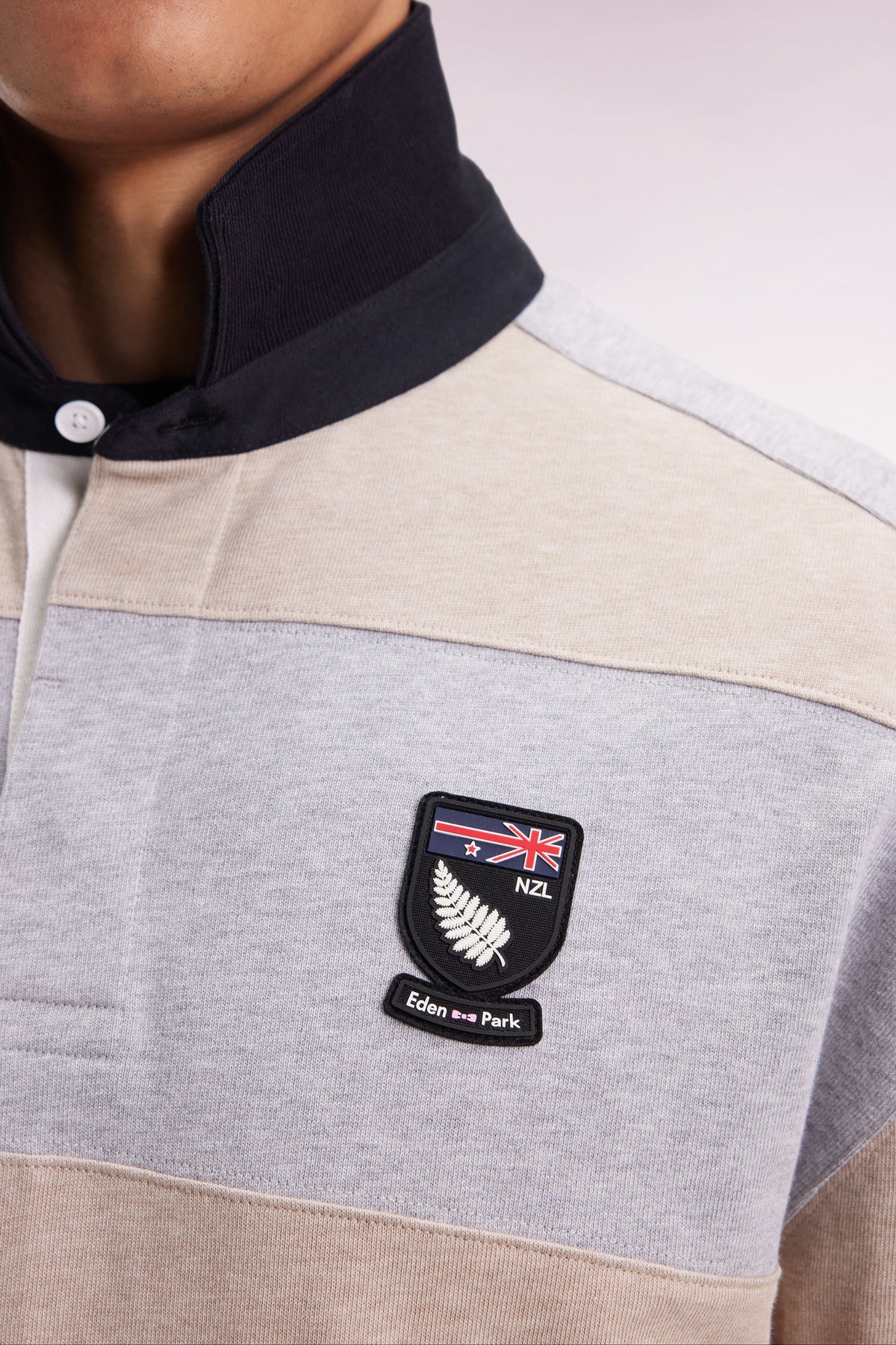 Eden Park New Zealand striped long sleeve jersey in beige heavyweight cotton jersey