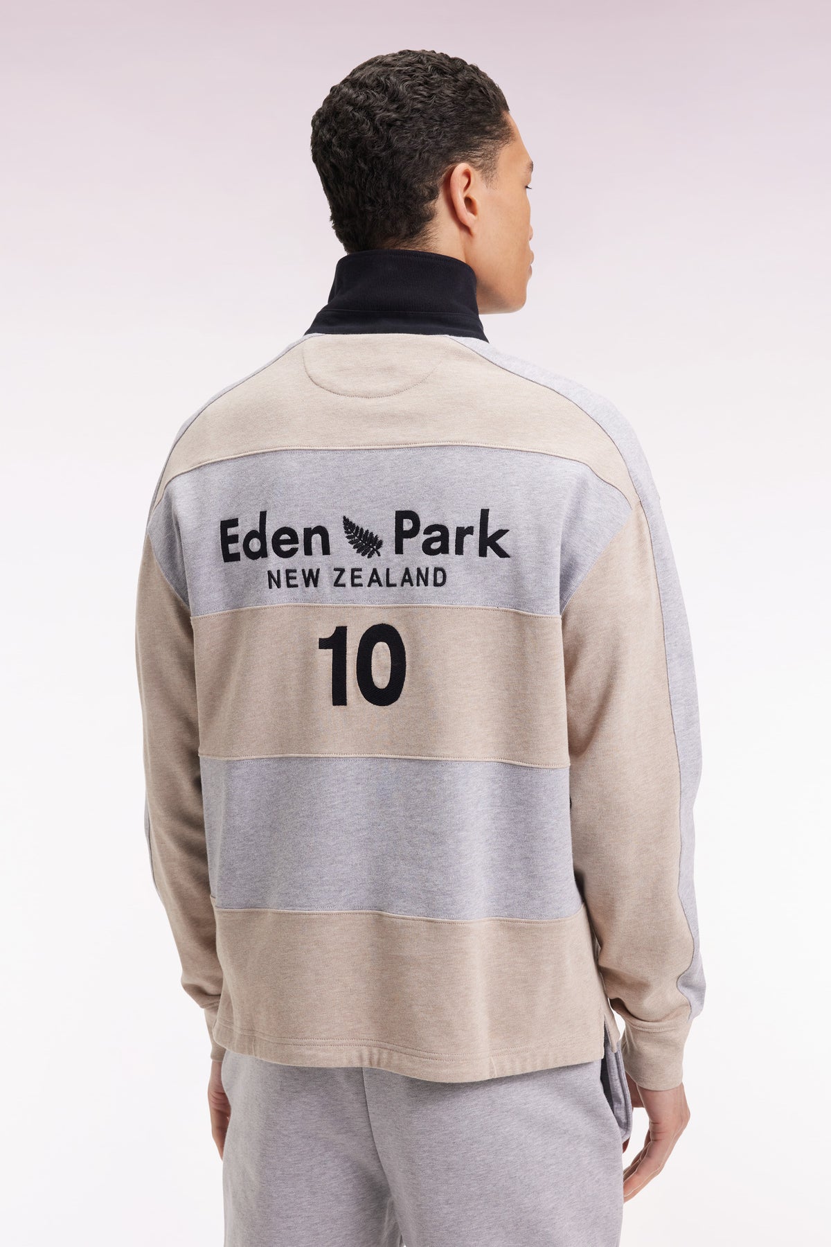 Eden Park New Zealand striped long sleeve jersey in beige heavyweight cotton jersey