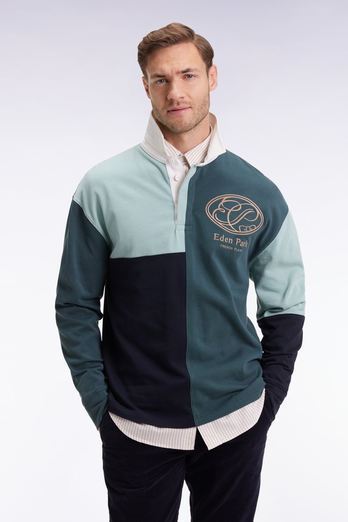 Eden Park Green cotton long-sleeved jersey with cut-and-sew dials