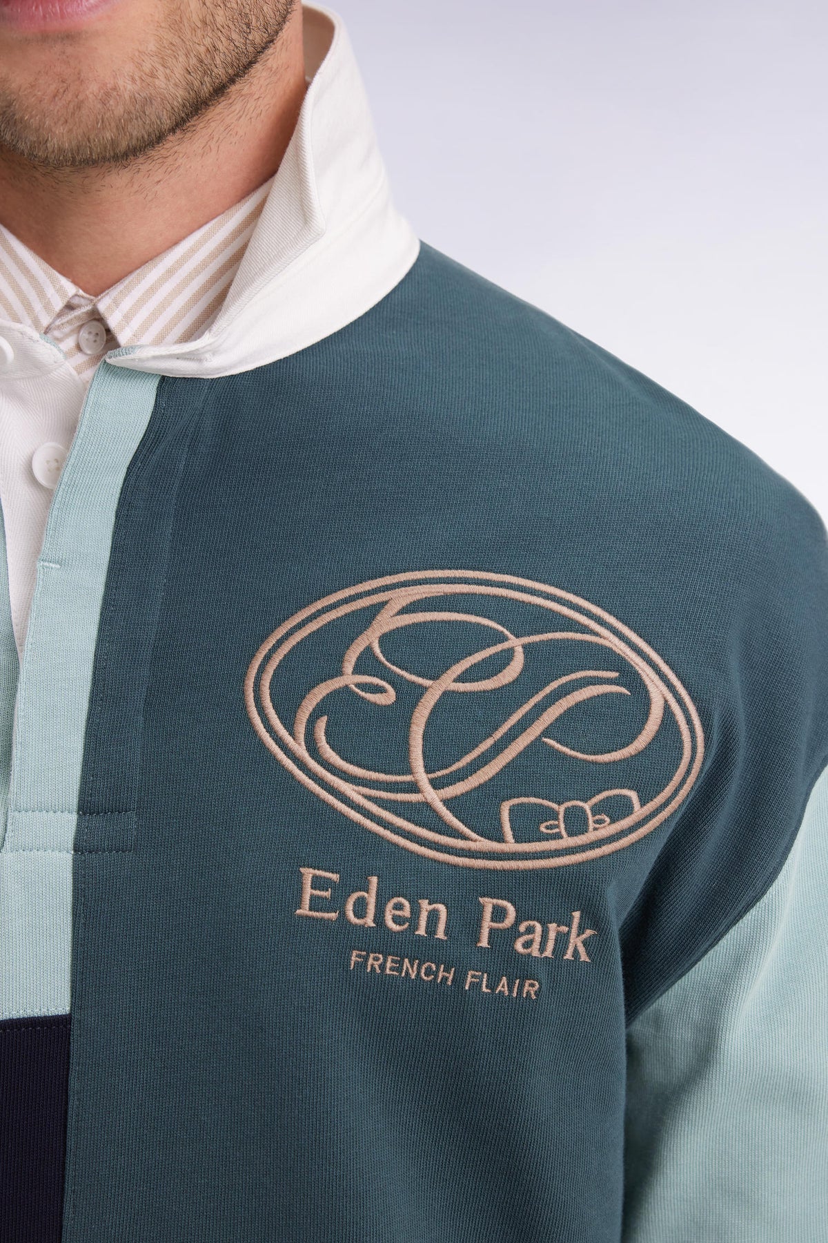 Eden Park Green cotton long-sleeved jersey with cut-and-sew dials