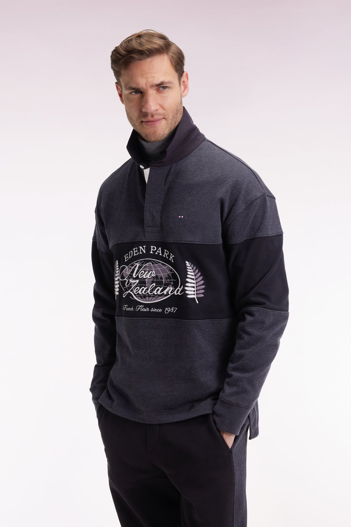 Eden Park Black and grey New Zealand embroidery long sleeve jersey