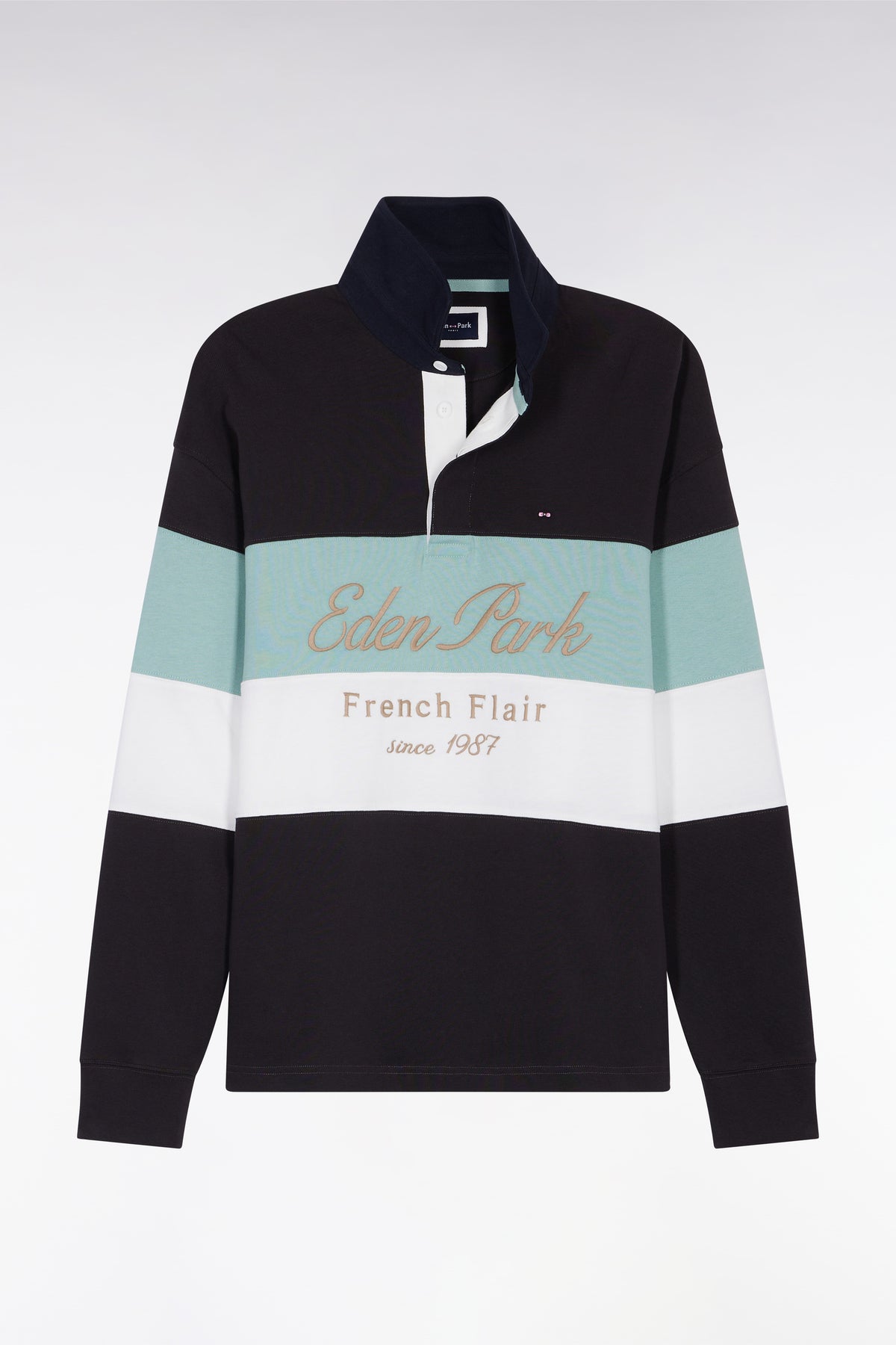 Eden Park Long sleeve jersey in thick black and green jersey with vintage embroidery