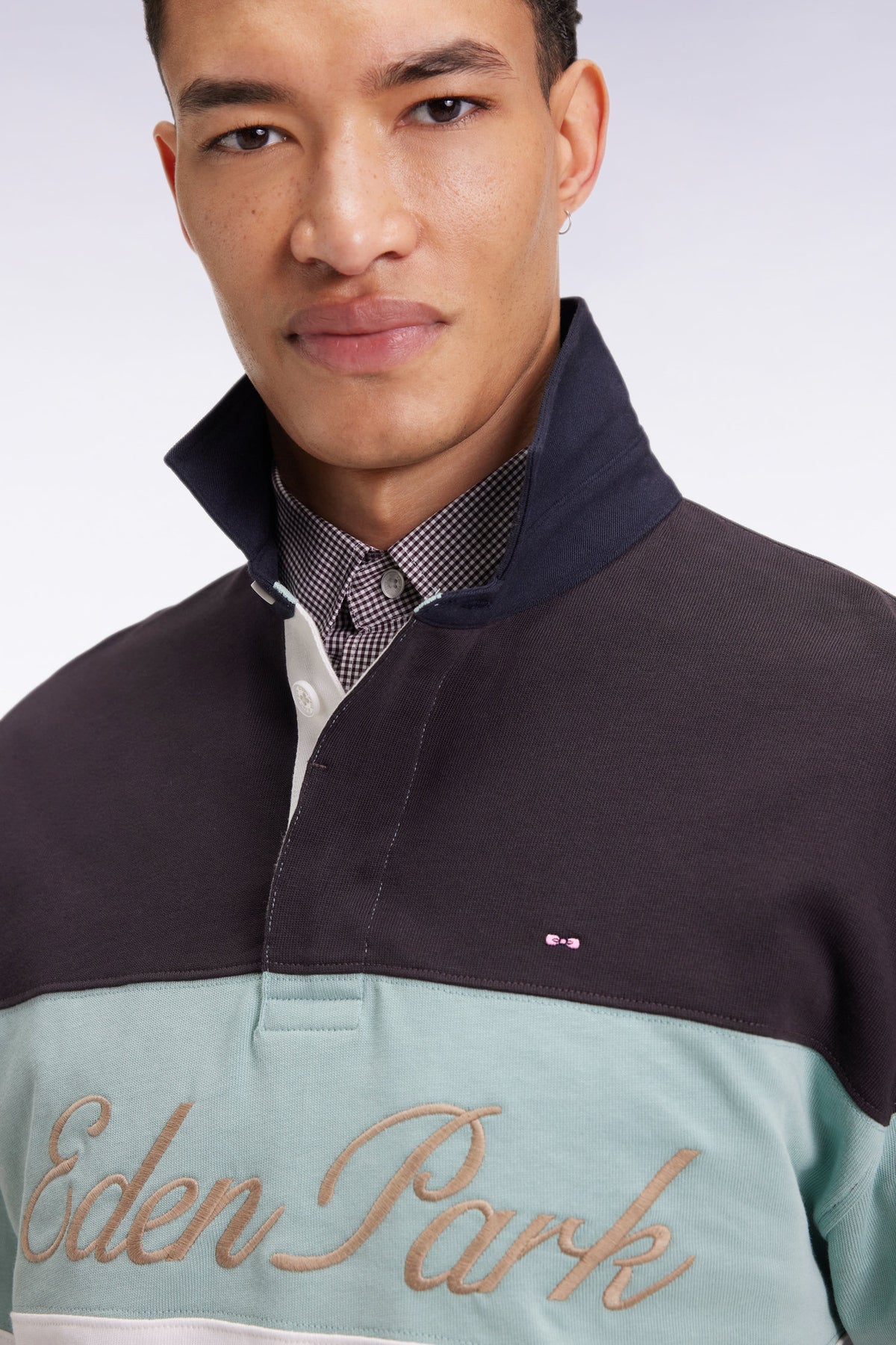 Eden Park Long sleeve jersey in thick black and green jersey with vintage embroidery