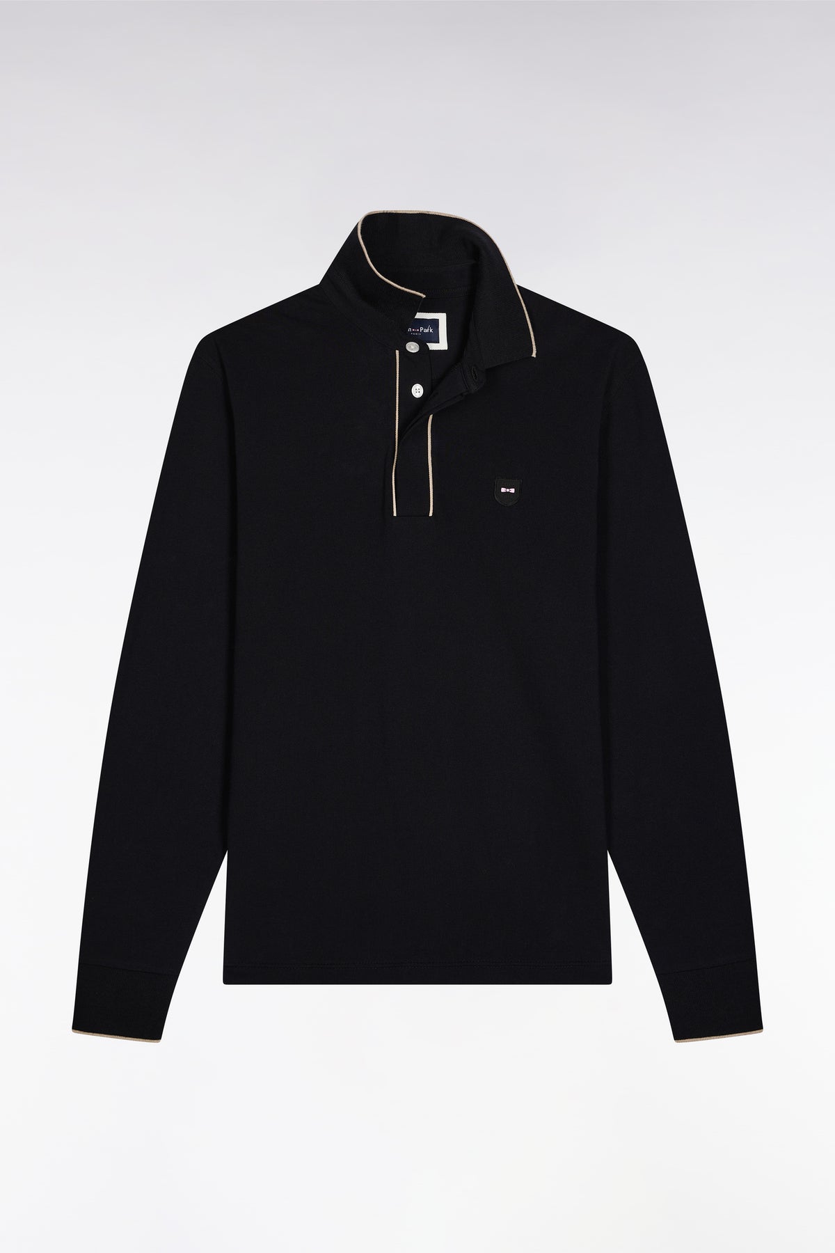 Eden Park Long-sleeved polo shirt in black stretch cotton with slim fit