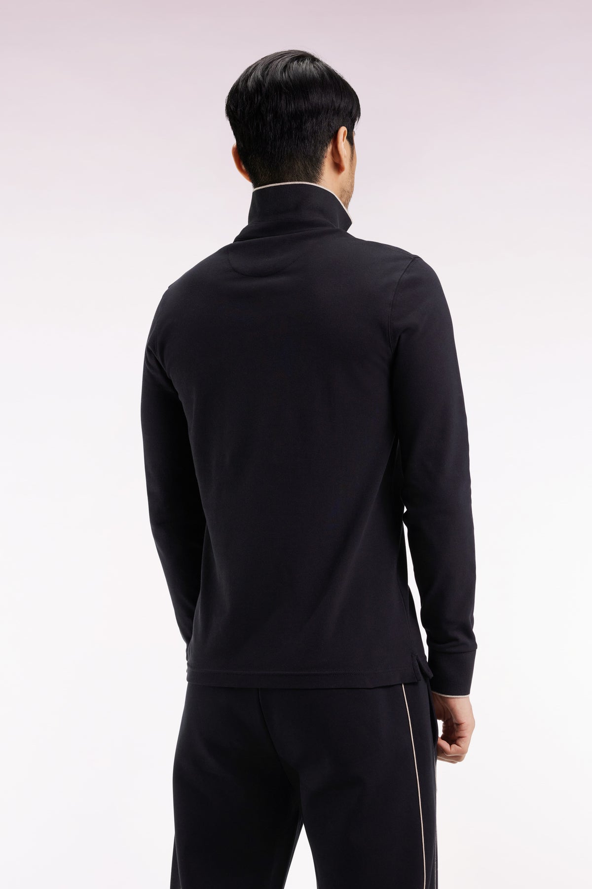 Eden Park Long-sleeved polo shirt in black stretch cotton with slim fit