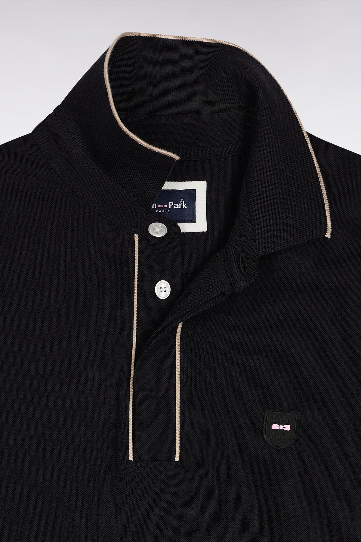 Eden Park Long-sleeved polo shirt in black stretch cotton with slim fit