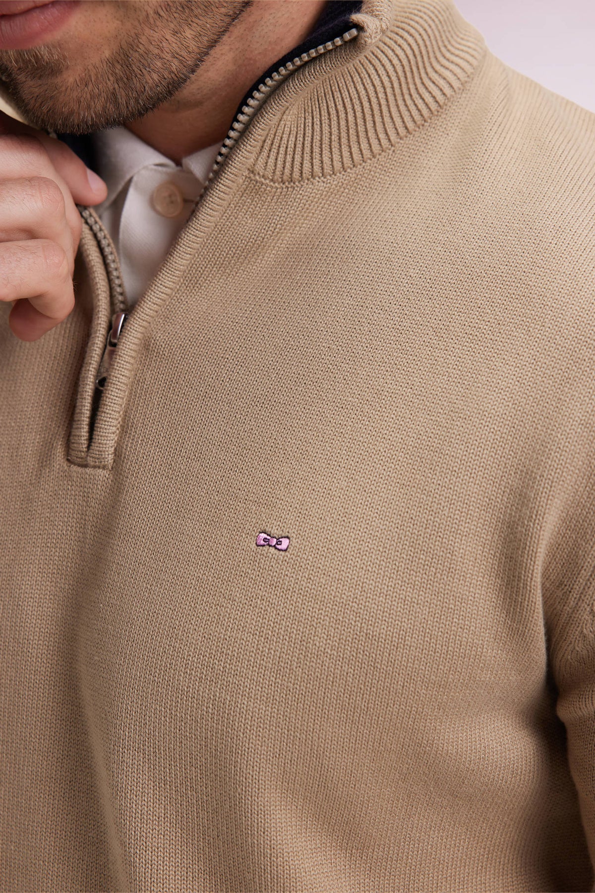 Eden Park Beige heavyweight cotton trucker collar sweater