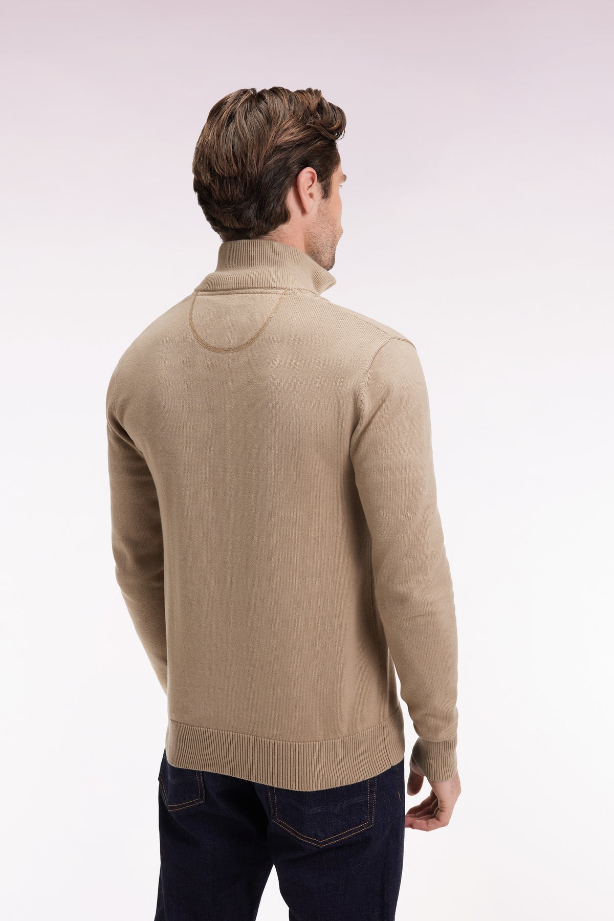 Eden Park Beige heavyweight cotton trucker collar sweater