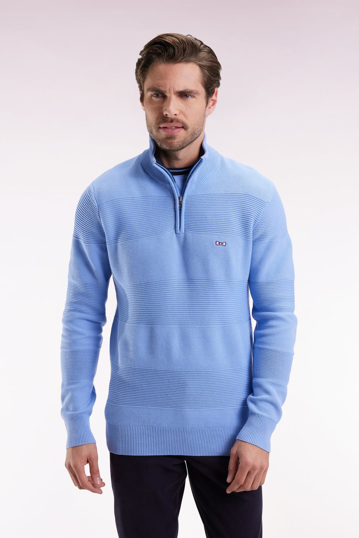 Eden Park Sky stripe effect cotton trucker collar sweater