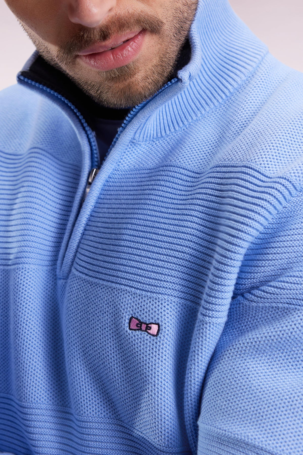 Eden Park Sky stripe effect cotton trucker collar sweater