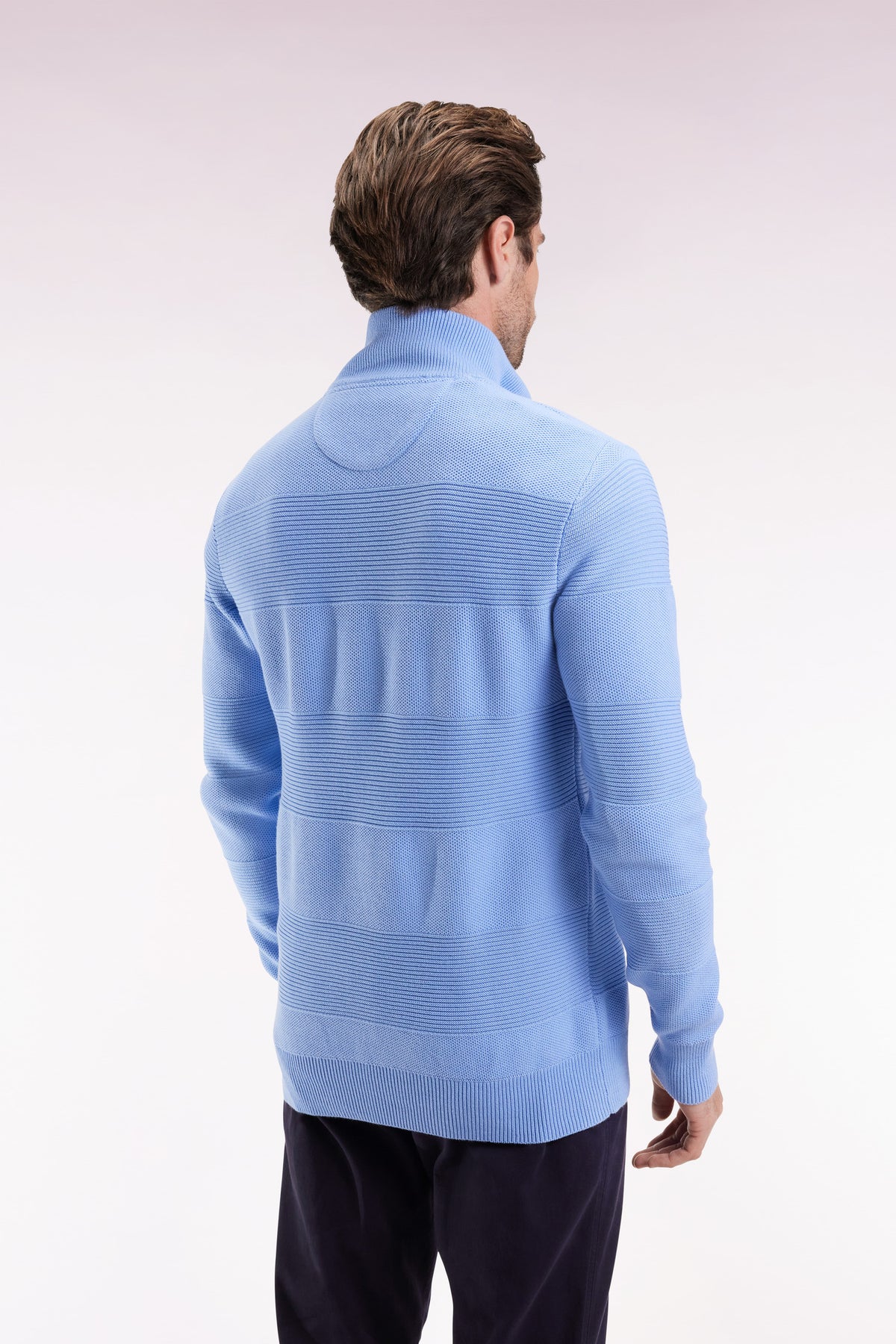 Eden Park Sky stripe effect cotton trucker collar sweater