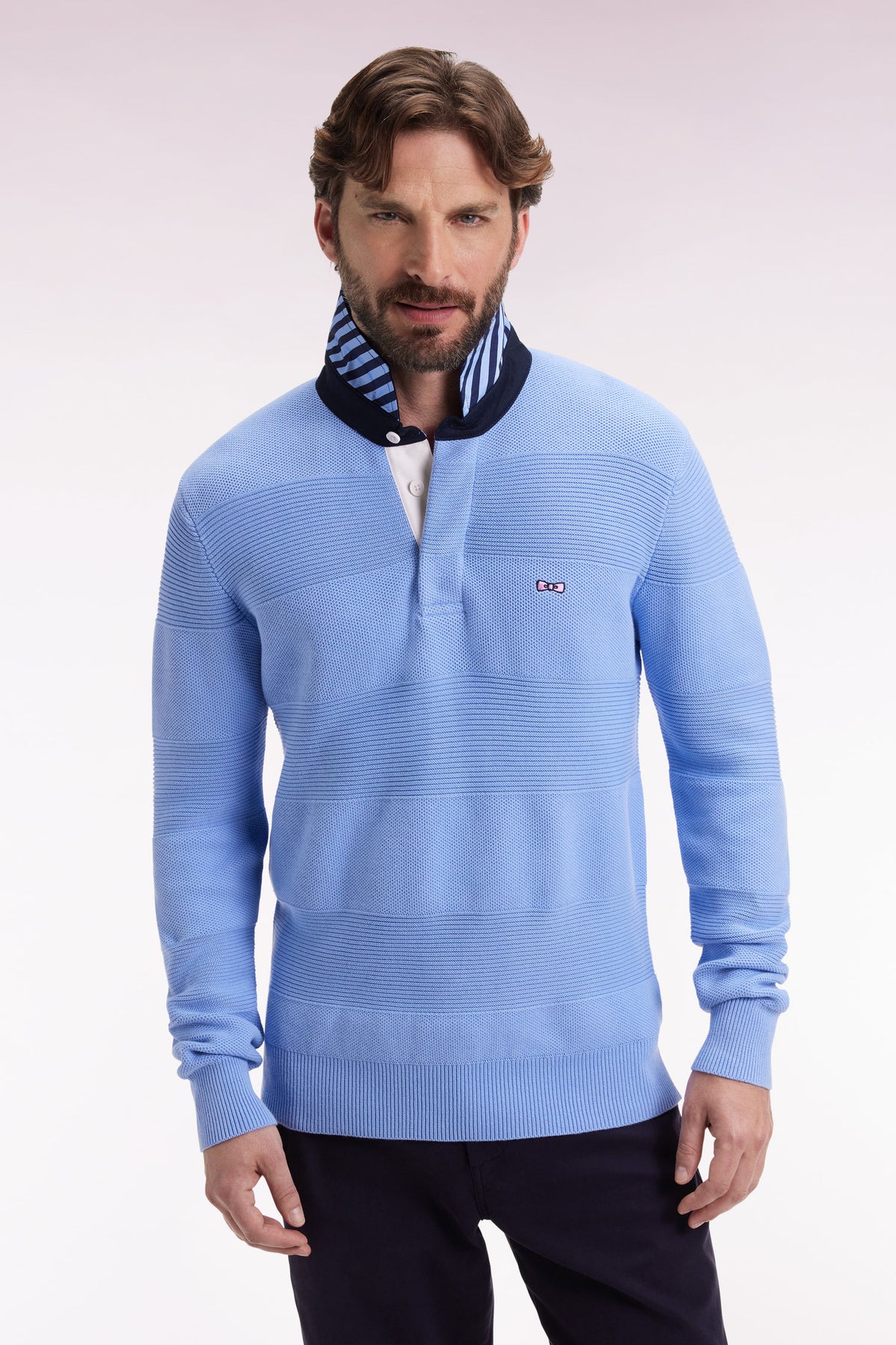 Eden Park Sky cotton jersey collar sweater with stripe effect