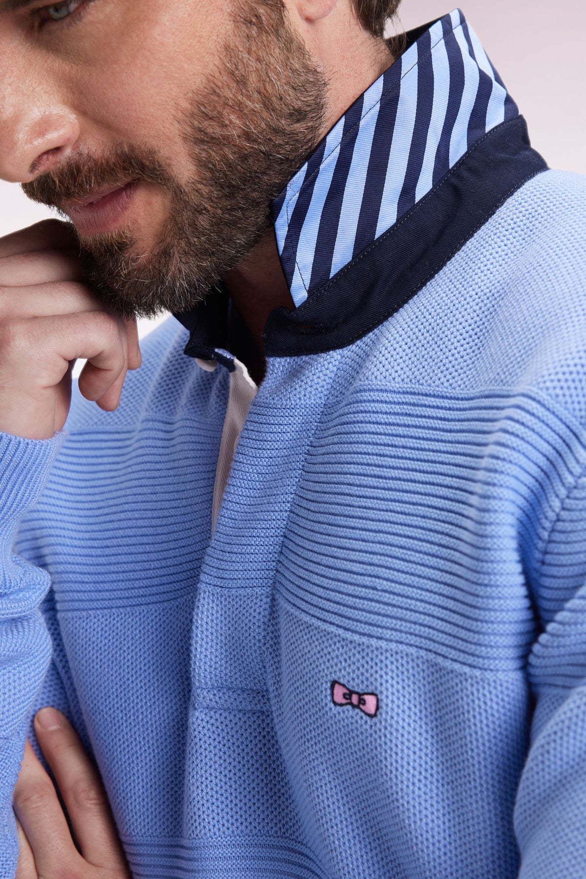 Eden Park Sky cotton jersey collar sweater with stripe effect