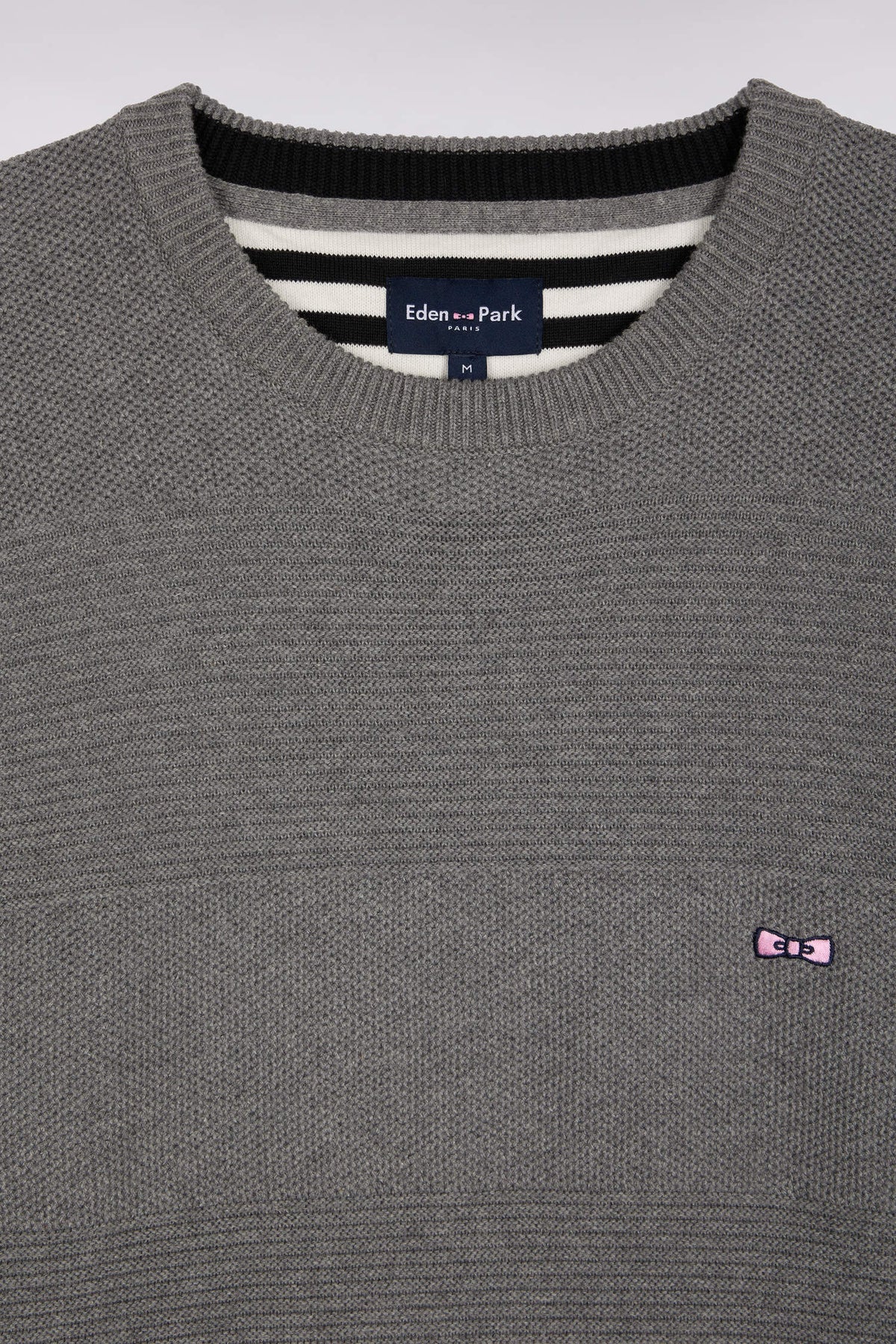 Eden Park Grey cotton round-neck sweater with stripe effect