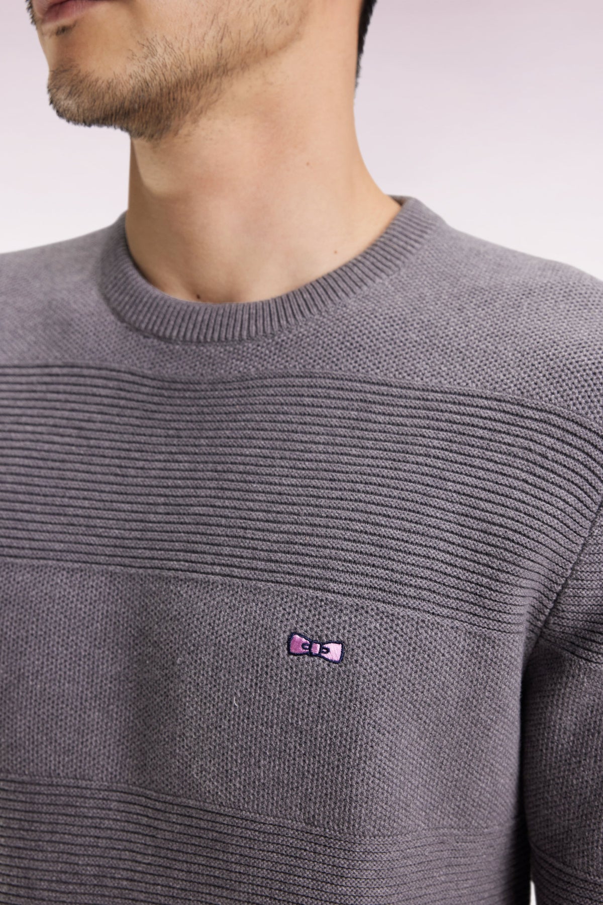 Eden Park Grey cotton round-neck sweater with stripe effect