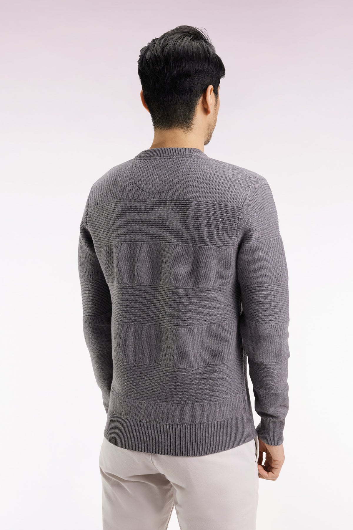 Eden Park Grey cotton round-neck sweater with stripe effect