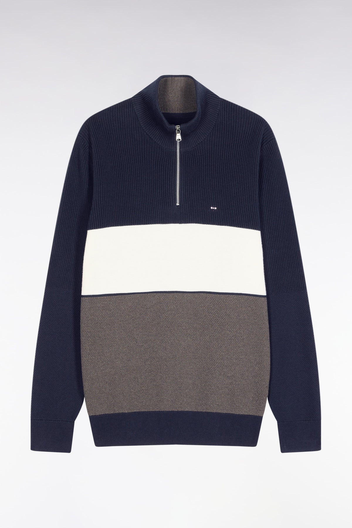 Eden Park Brown and navy cotton trucker collar sweater with stripe effect