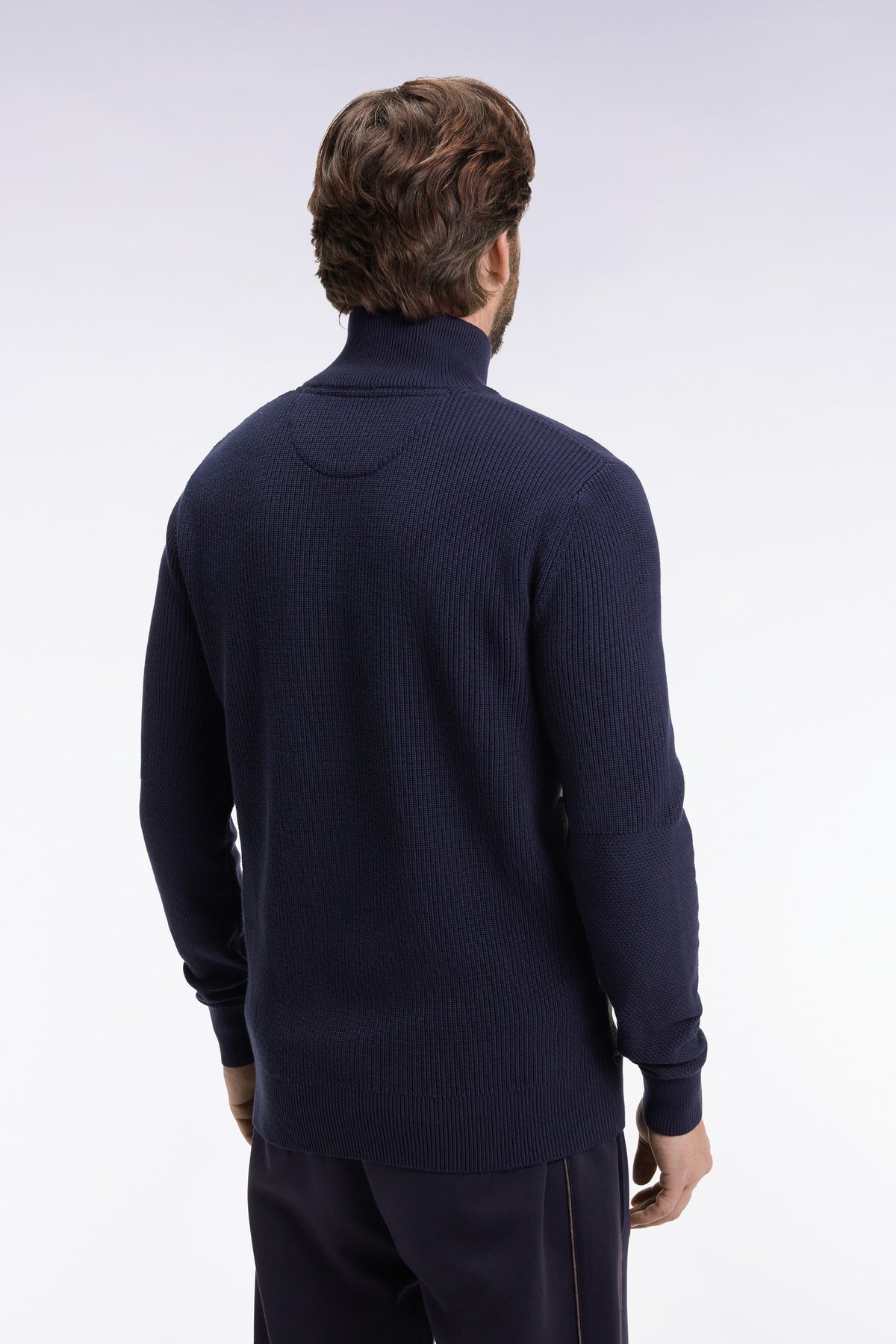 Eden Park Brown and navy cotton trucker collar sweater with stripe effect