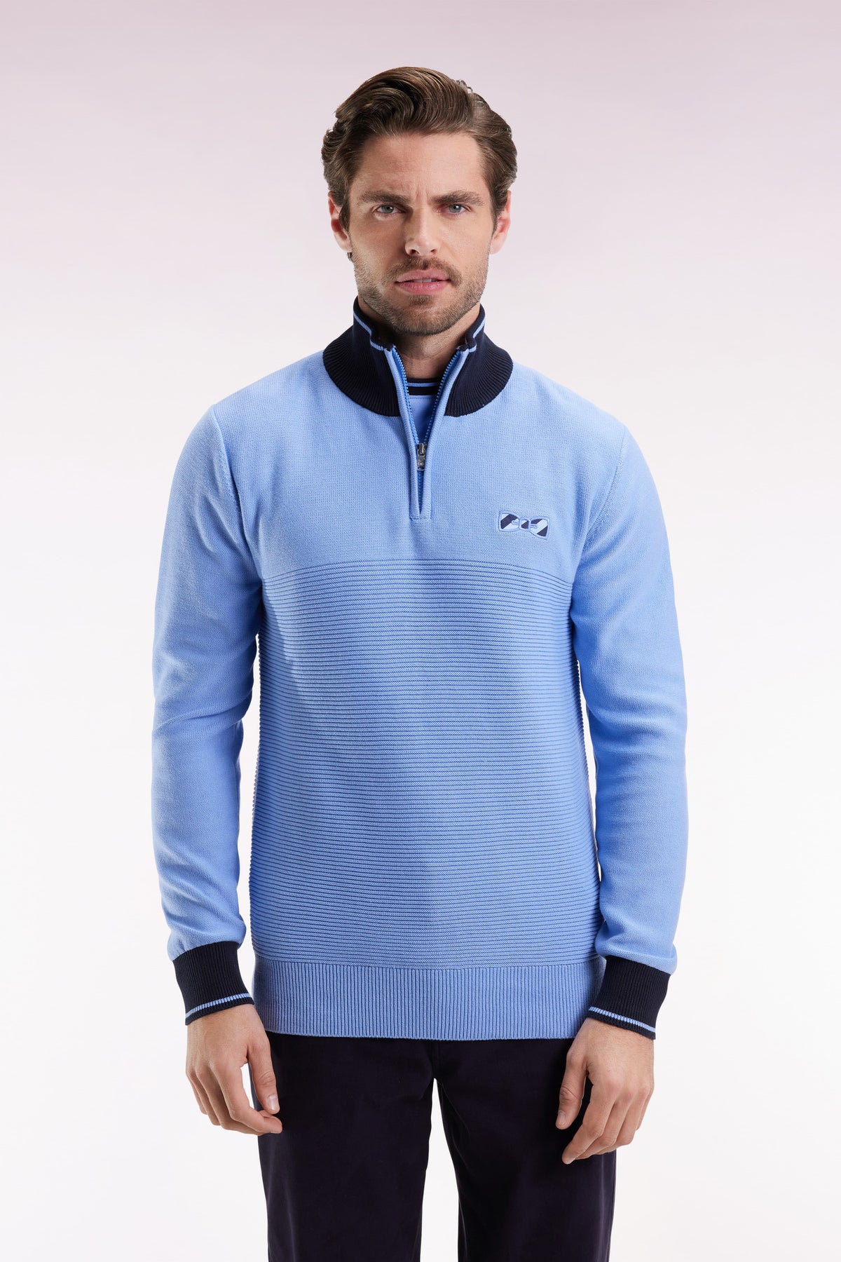 Eden Park Sky cotton trucker collar sweater with bow tie