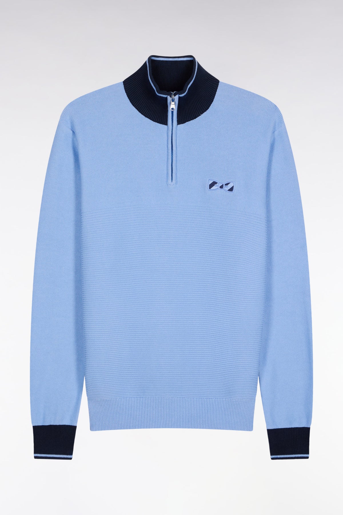Eden Park Sky cotton trucker collar sweater with bow tie