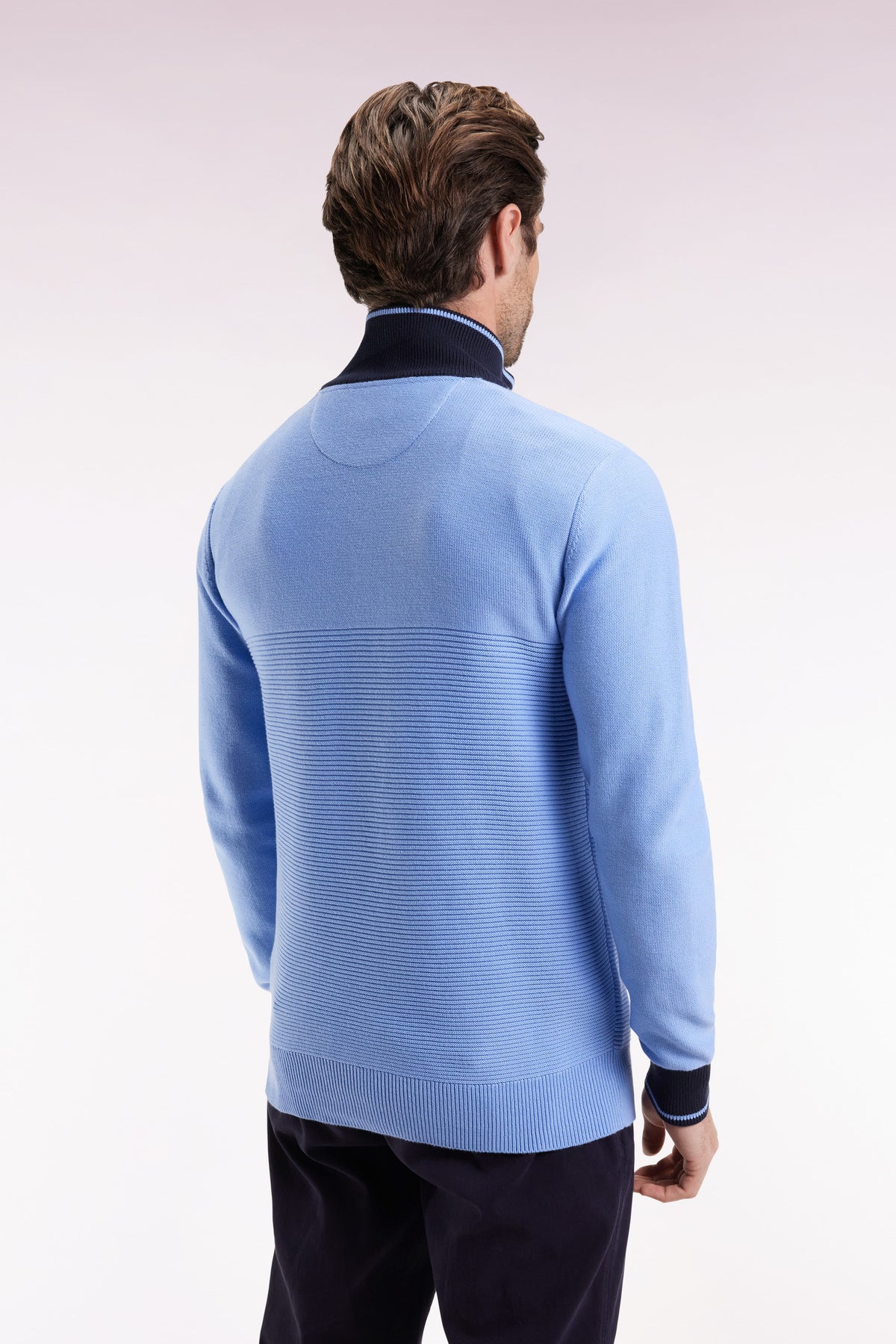 Eden Park Sky cotton trucker collar sweater with bow tie