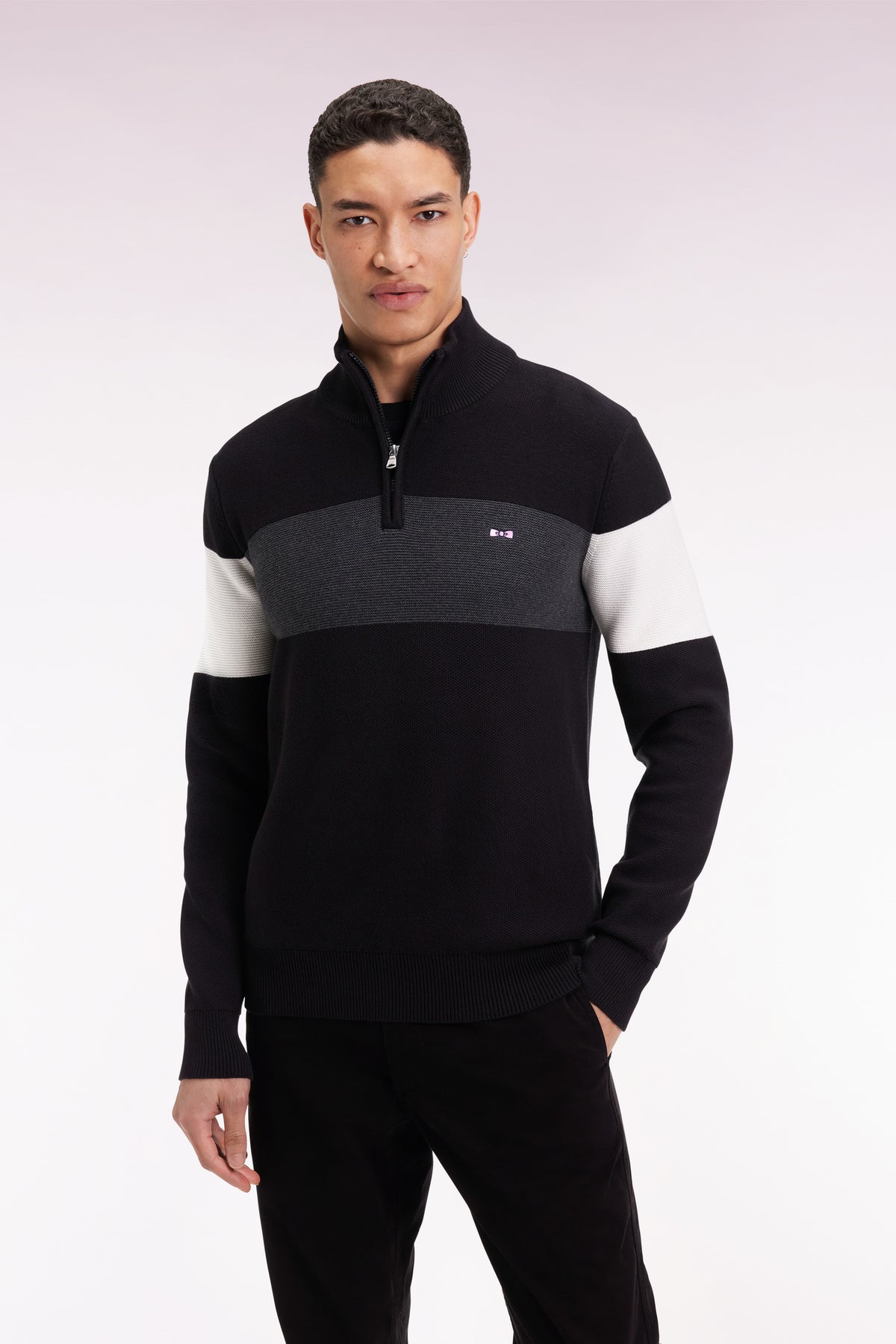 Eden Park Black cotton trucker collar sweater with embroidery on the back - MISSING FLAT