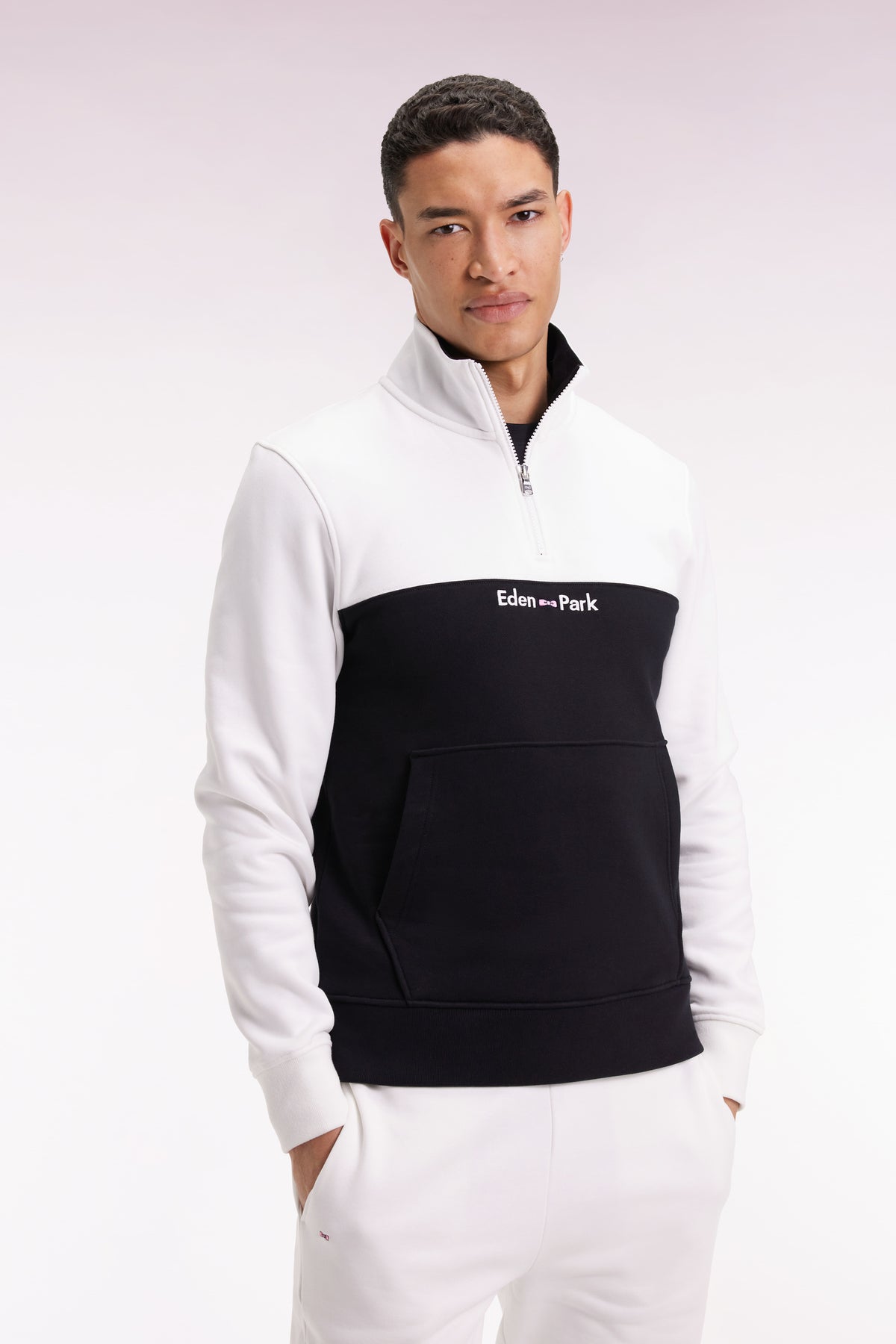 Eden Park Two-tone white fleece trucker collar sweatshirt