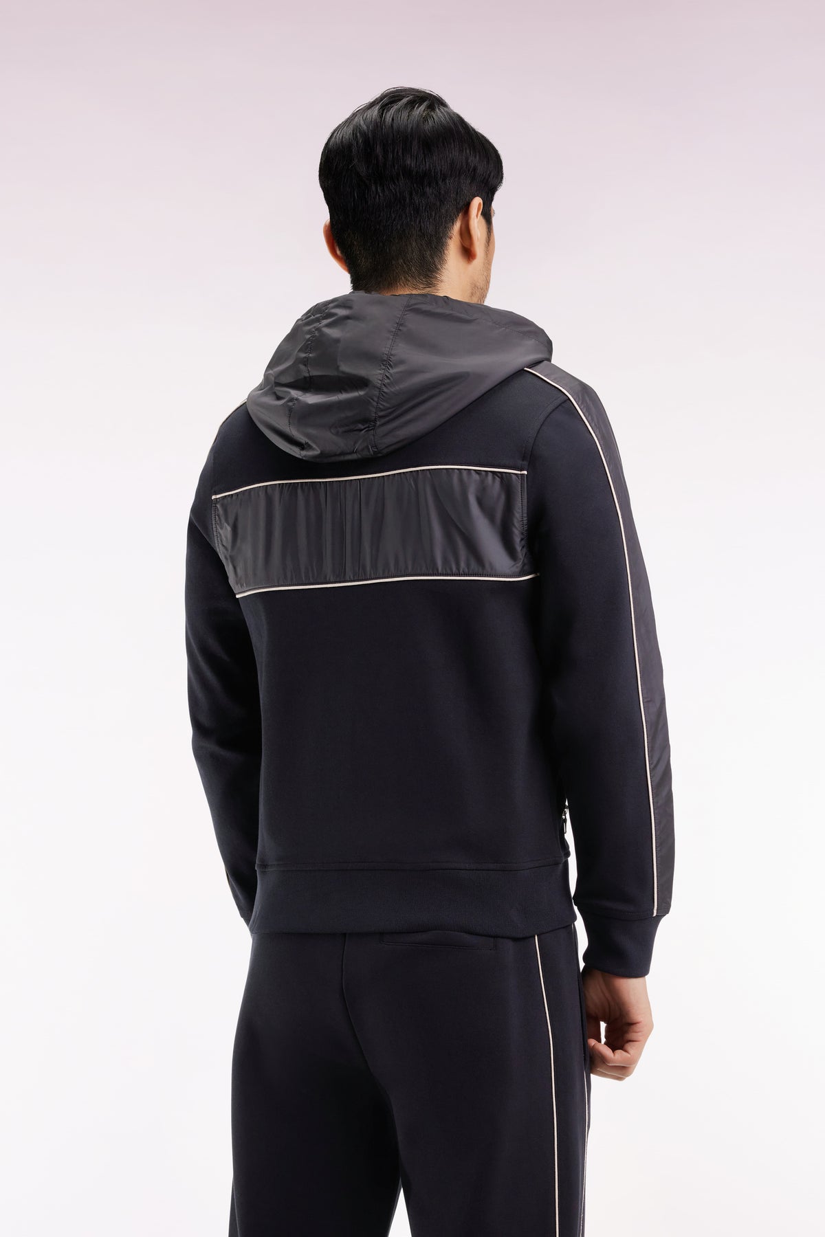Eden Park Black and beige fleece and nylon zip-up hooded sweatshirt