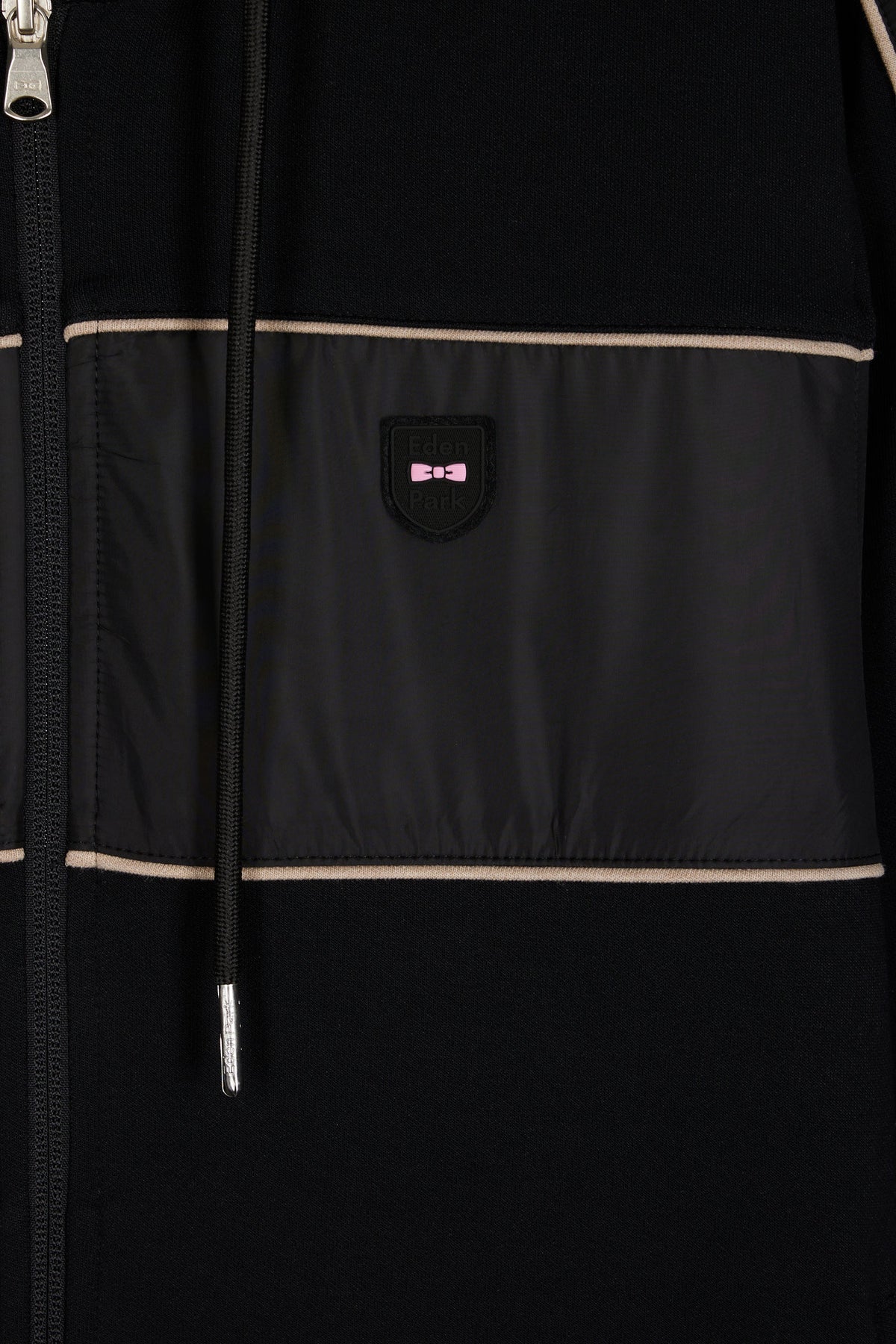 Eden Park Black and beige fleece and nylon zip-up hooded sweatshirt