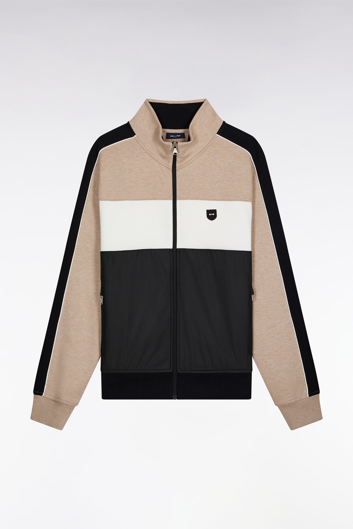 Eden Park Two-material zipped sweatshirt in beige quilted nylon