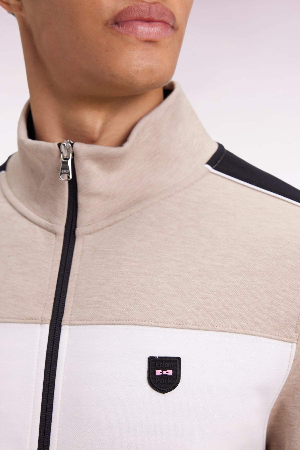 Eden Park Two-material zipped sweatshirt in beige quilted nylon