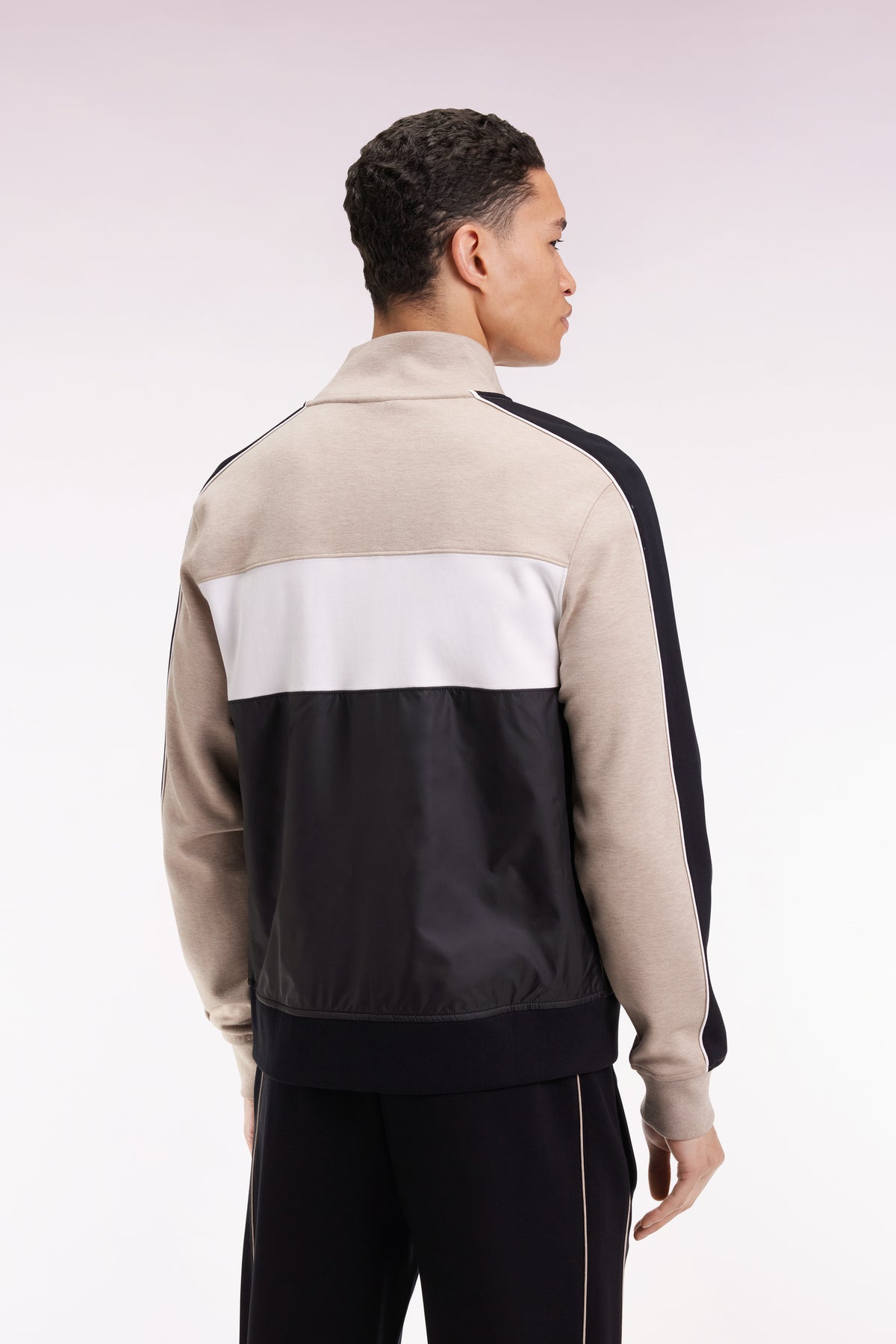 Eden Park Two-material zipped sweatshirt in beige quilted nylon