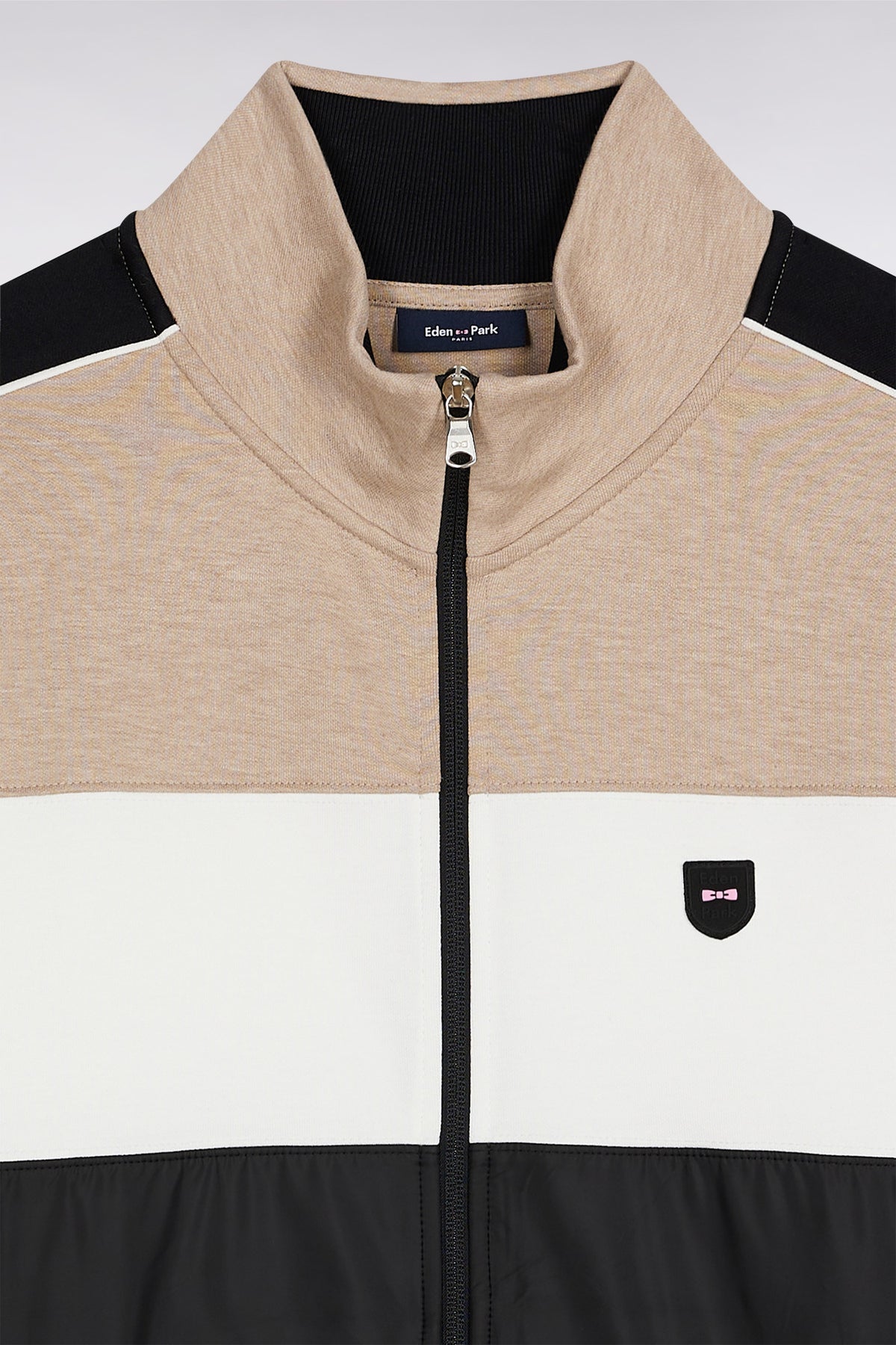 Eden Park Two-material zipped sweatshirt in beige quilted nylon