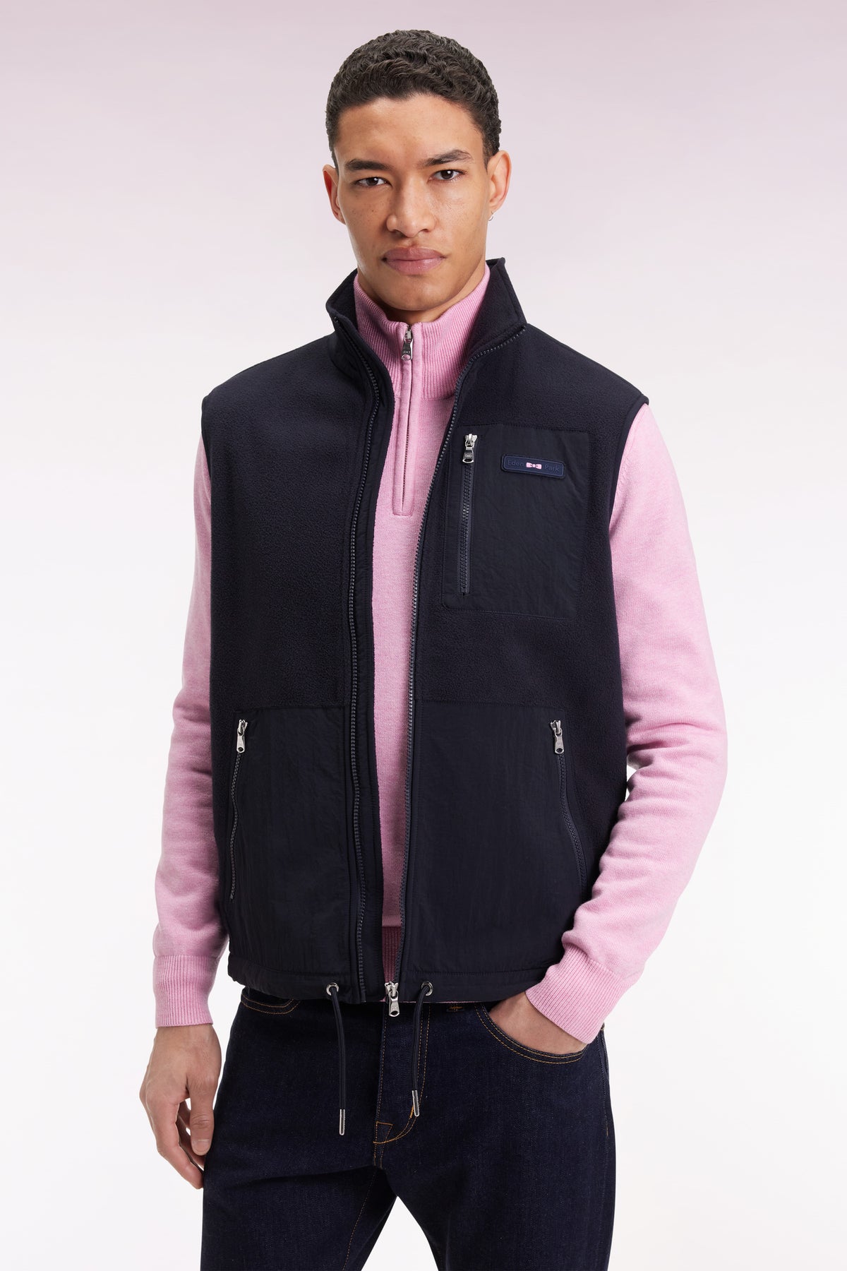 Eden Park Zip-up hooded sleeveless sweatshirt in navy navy straight cut
