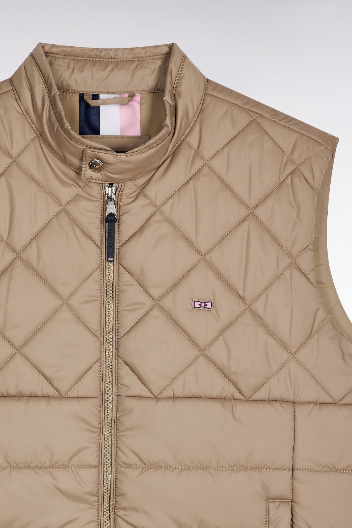 Eden Park Sleeveless down jacket with biker collar in beige quilted nylon