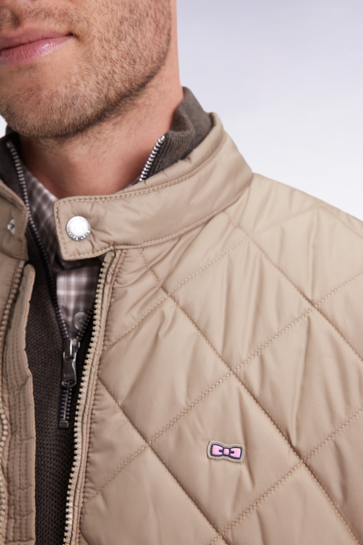 Eden Park Sleeveless down jacket with biker collar in beige quilted nylon