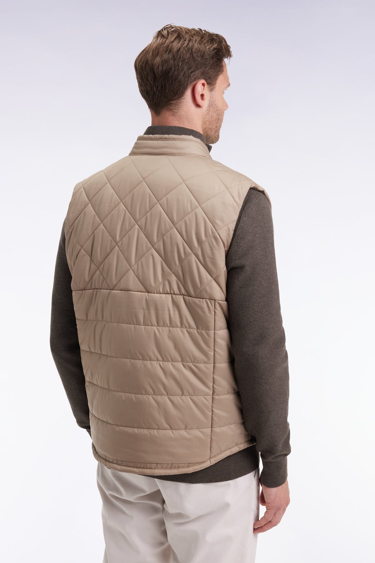 Eden Park Sleeveless down jacket with biker collar in beige quilted nylon