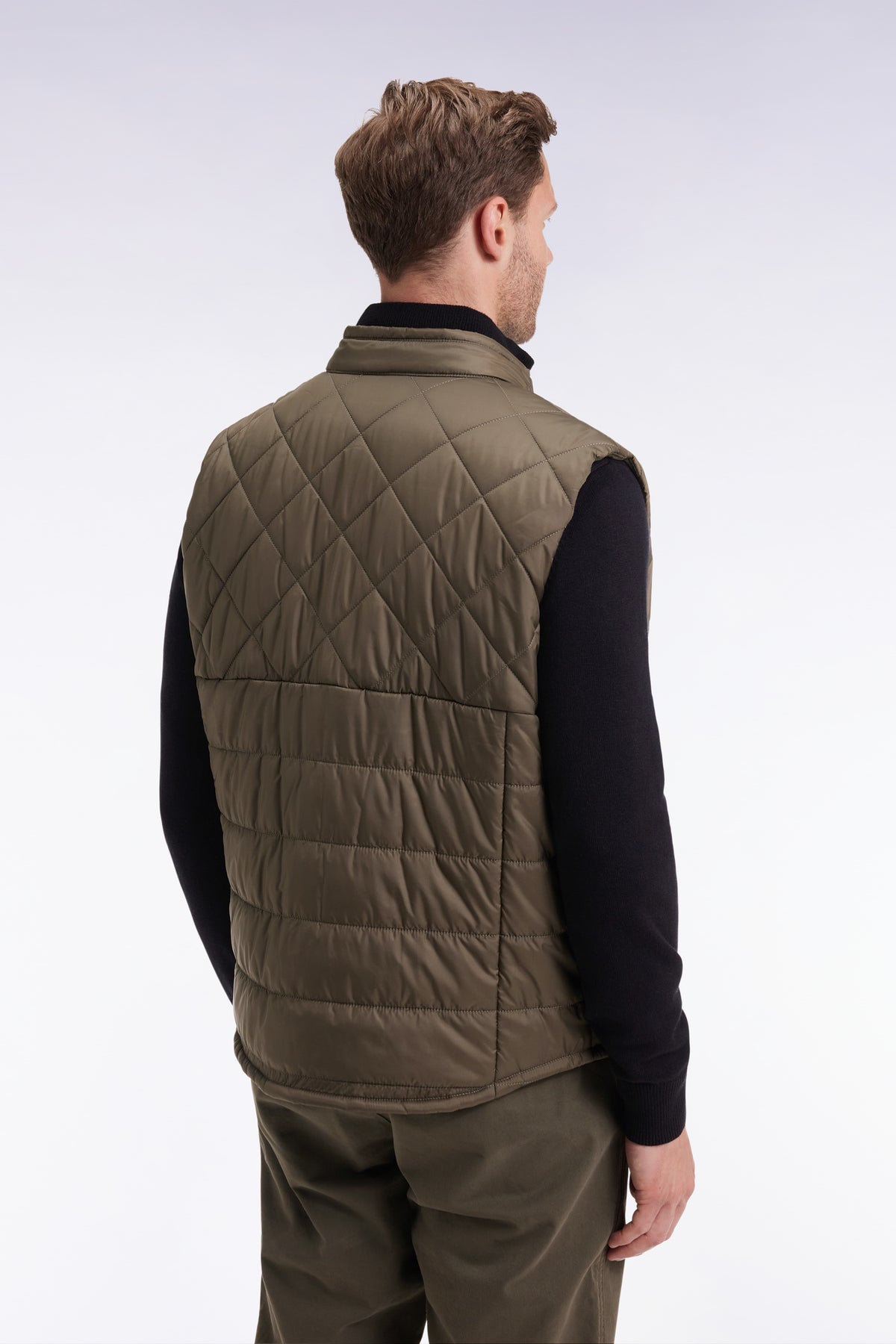 Eden Park Khaki quilted nylon sleeveless down jacket with biker collar