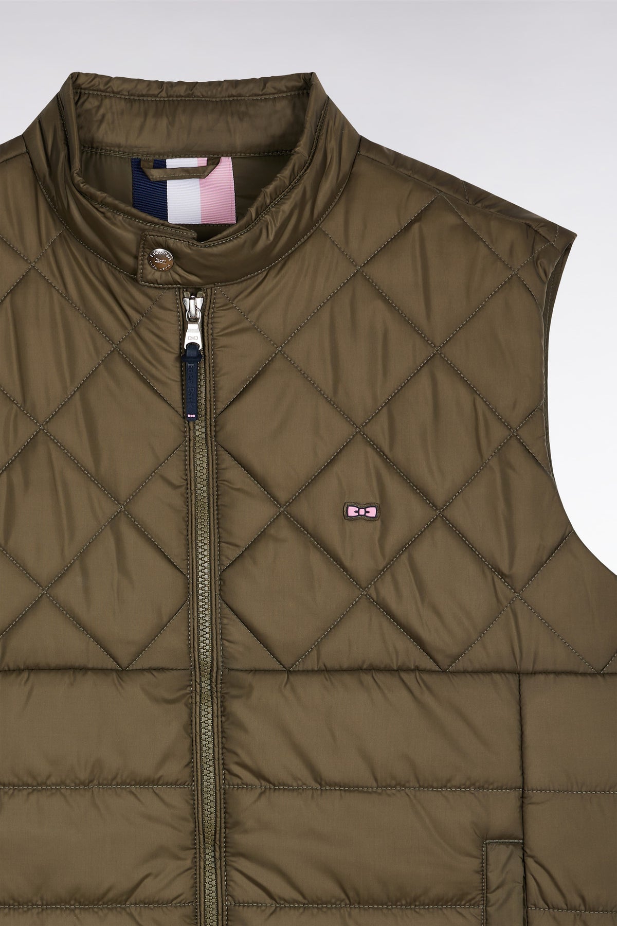 Eden Park Khaki quilted nylon sleeveless down jacket with biker collar