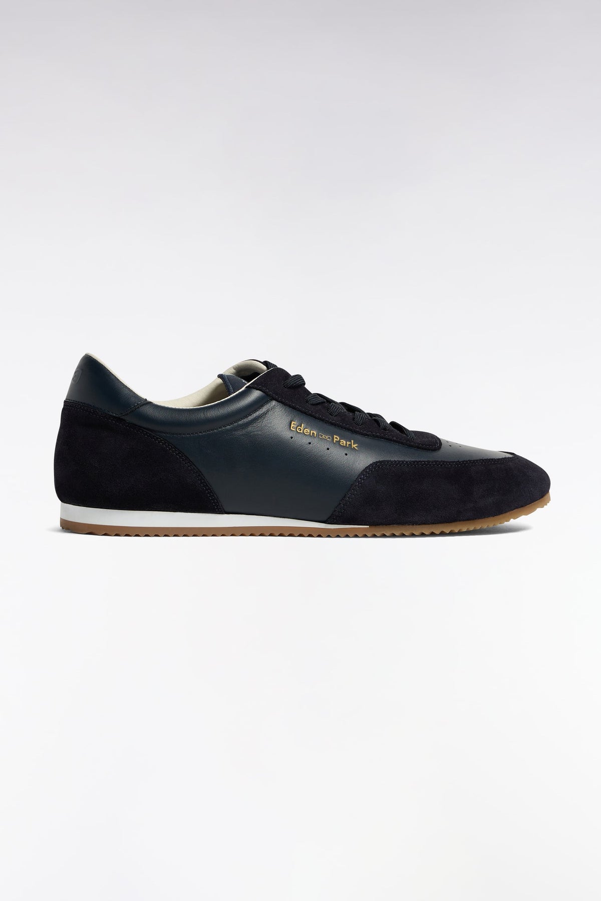 Baskets basses bimatière en cuir et daim marine