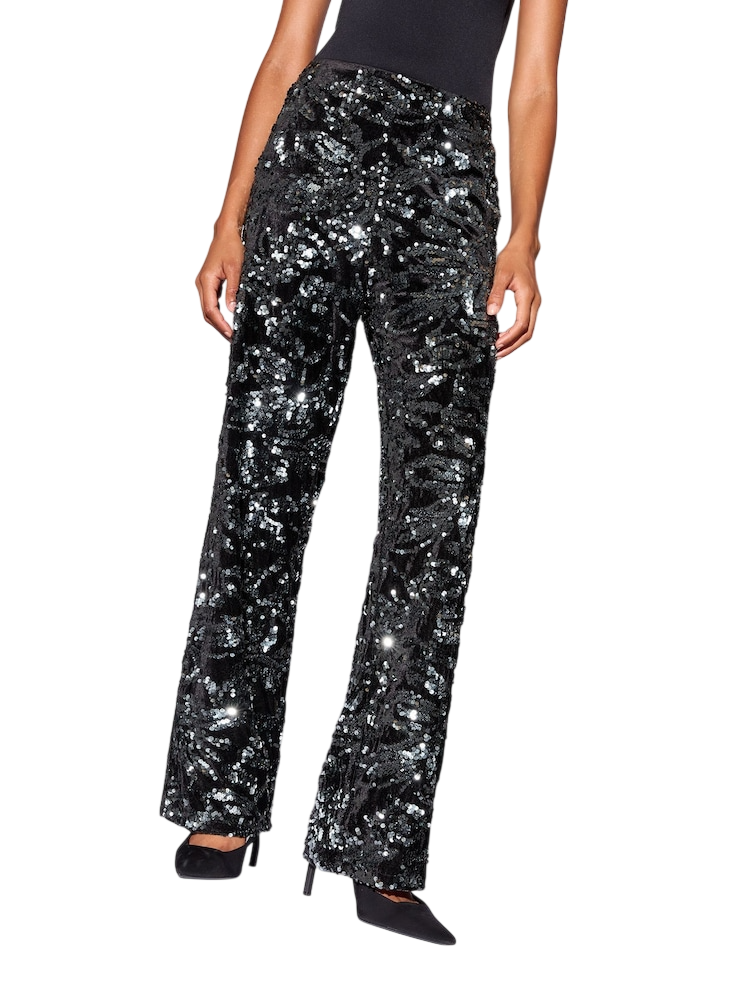 Lipsy London Lipsy Black Velvet Floral Sequin Trousers