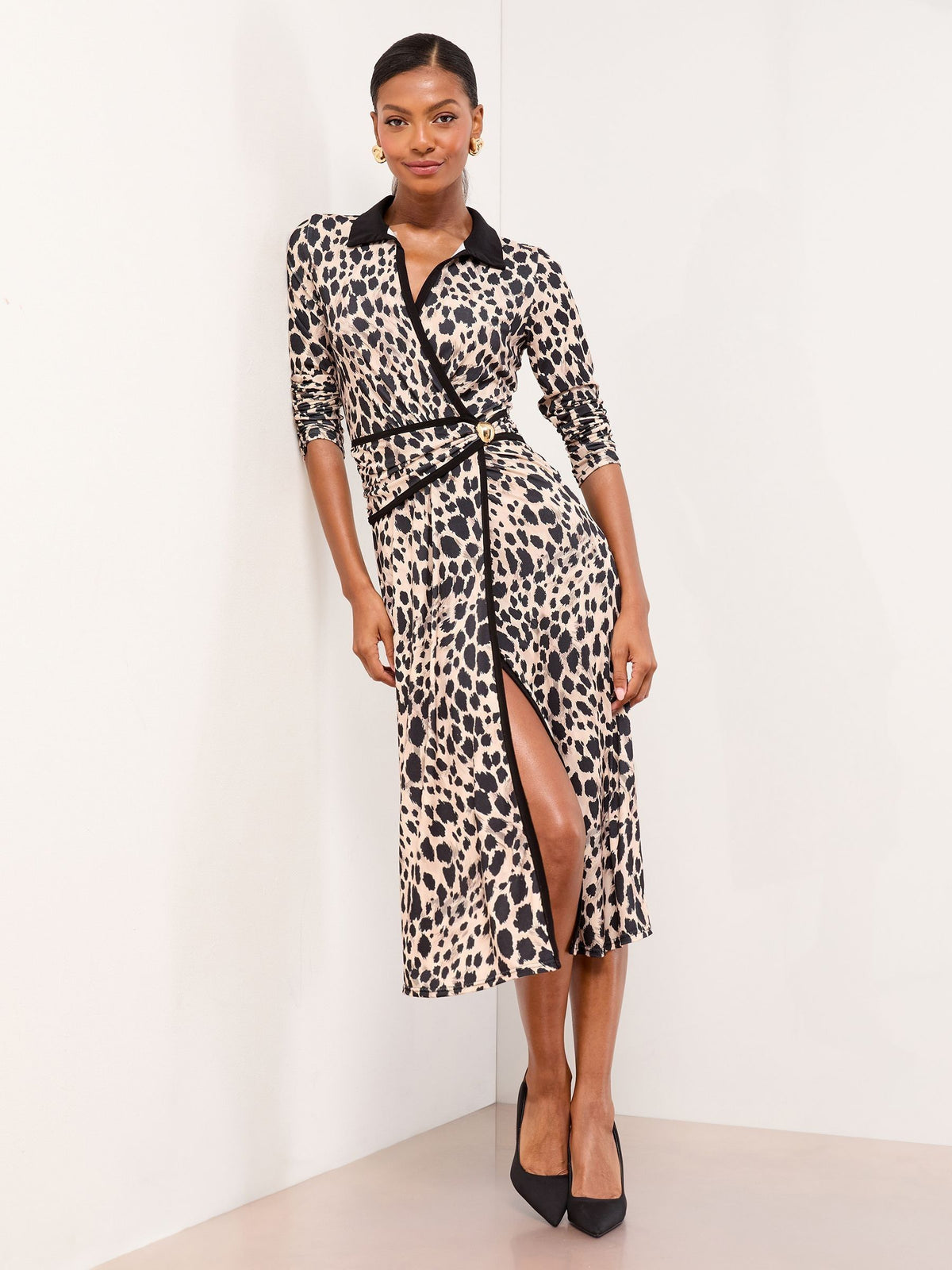 Lipsy London Monochrome Lipsy Animal Print Woven Pleated Midi Shirt Dress