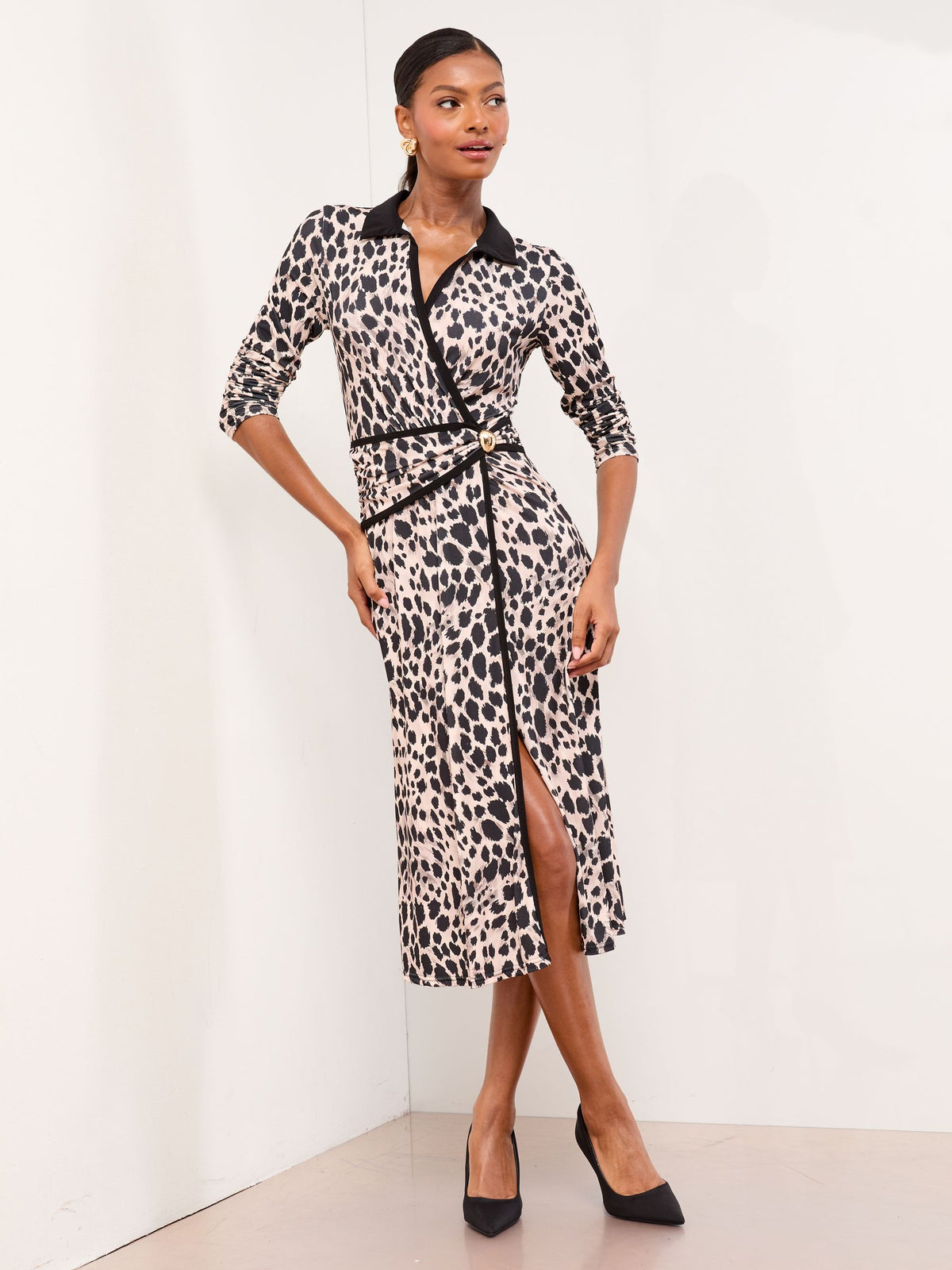 Lipsy London Monochrome Lipsy Animal Print Woven Pleated Midi Shirt Dress