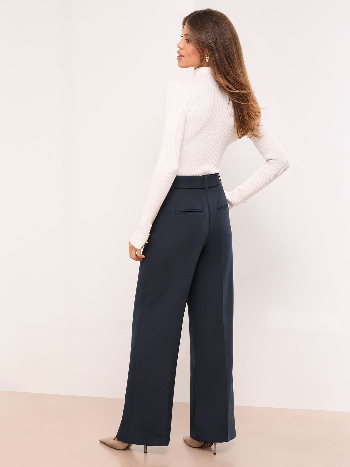Lipsy London Lipsy Navy Blue Belted Tailored Wide Leg Trousers
