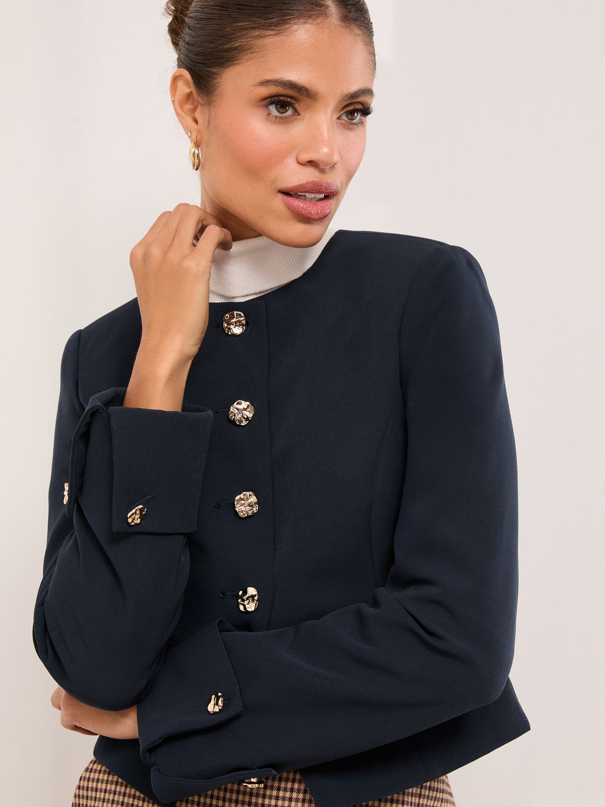 Lipsy London Lipsy Navy Collarless Cropped Blazer