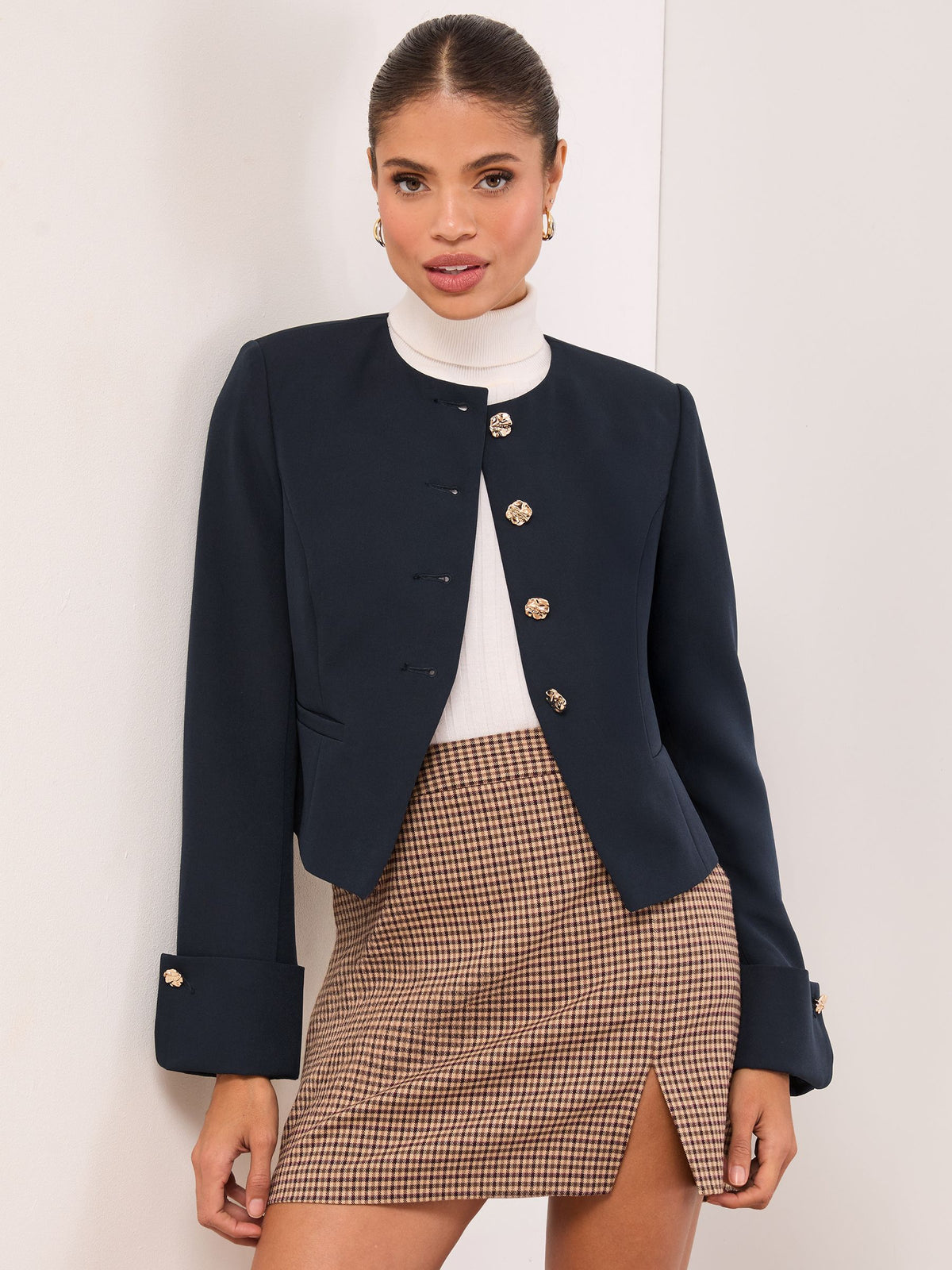 Lipsy London Lipsy Navy Collarless Cropped Blazer