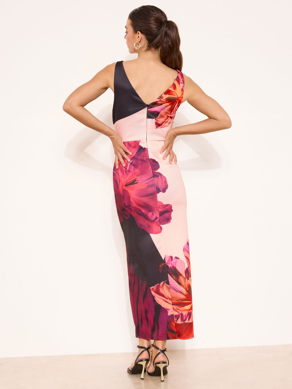 Lipsy London Lipsy Black/Pink Floral Print Bodycon Midaxi Dress