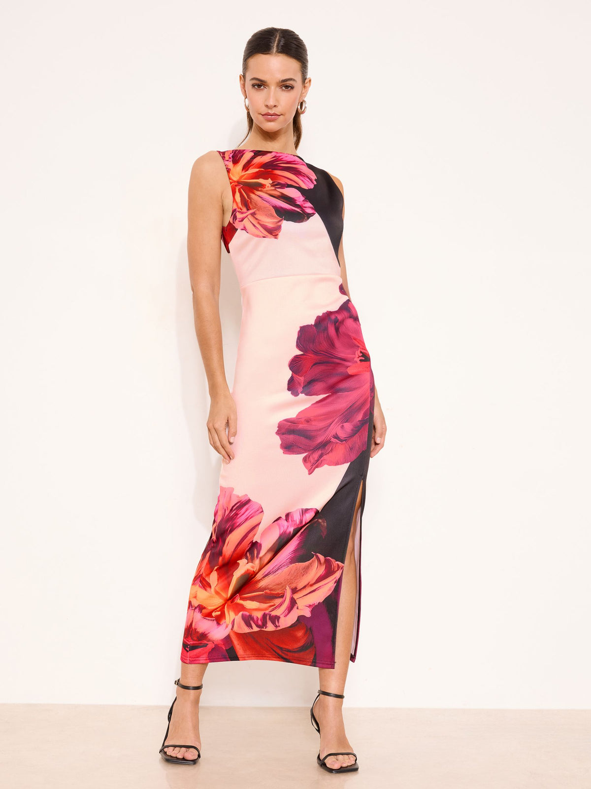 Lipsy London Lipsy Black/Pink Floral Print Bodycon Midaxi Dress